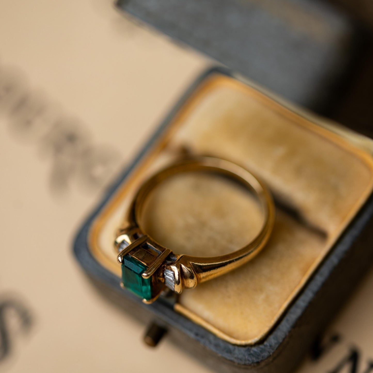 Ostby & Barton OB Signed 10k Gold Art Deco Emerald Diamond Ring