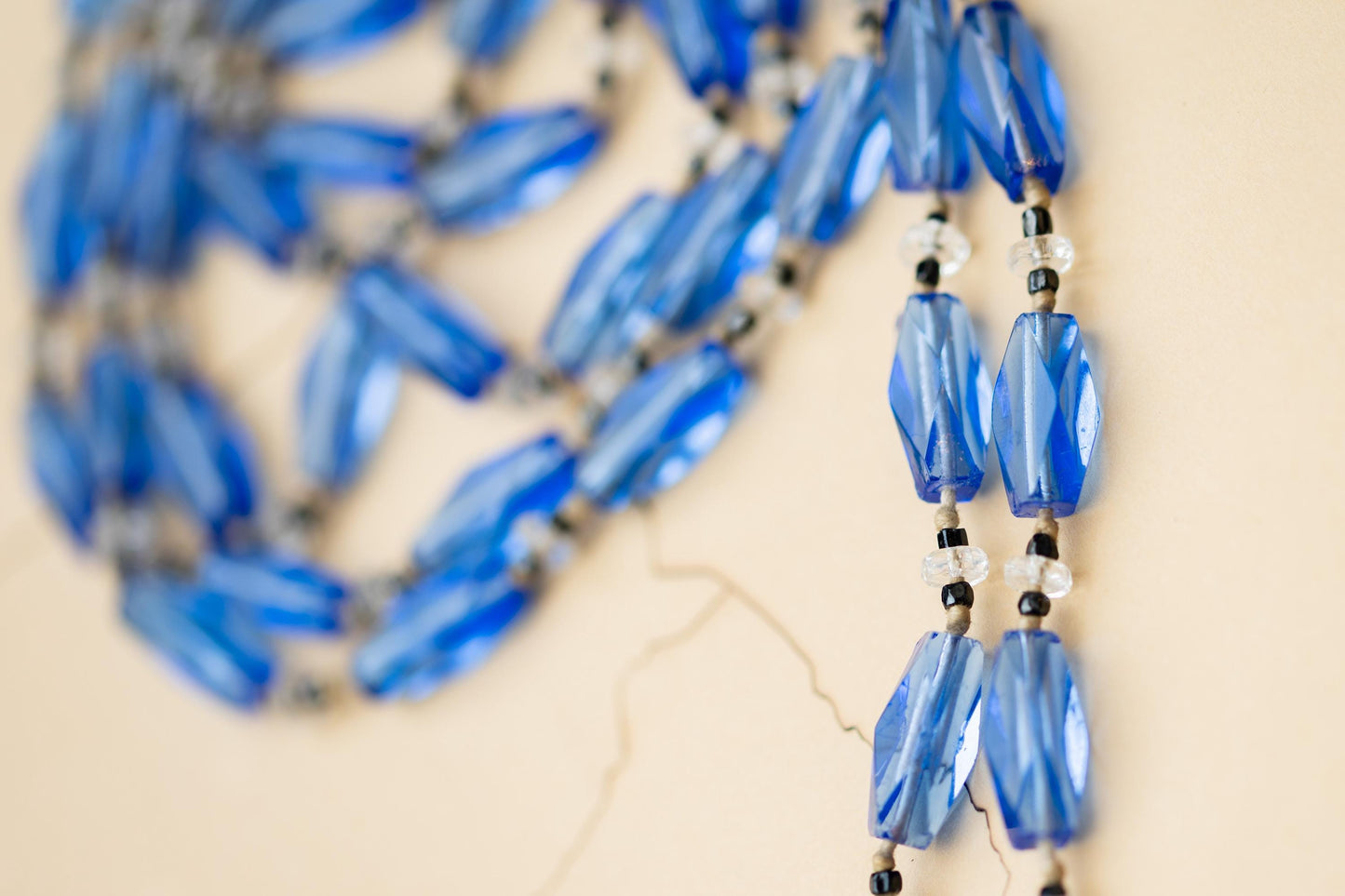Art Deco Beaded Necklace Czech Glass Blue Vintage Estate Jewelry