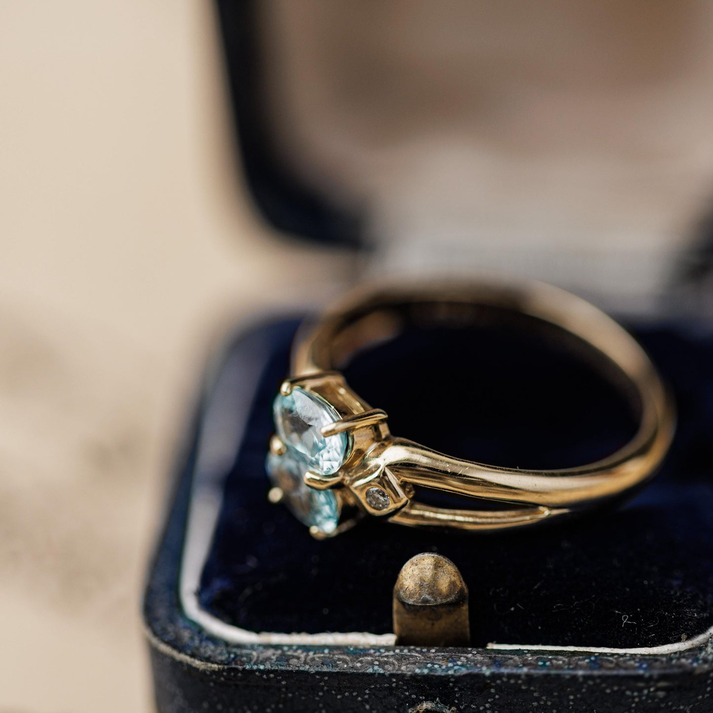 14K Gold Ring Topaz Diamond Art Deco Vintage Estate Jewelry