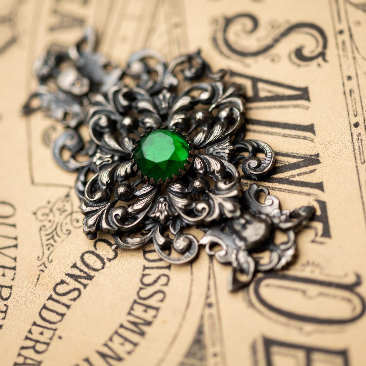 Antique Belt Buckle Green Glass Austro Hungarian Vintage Estate Jewelry