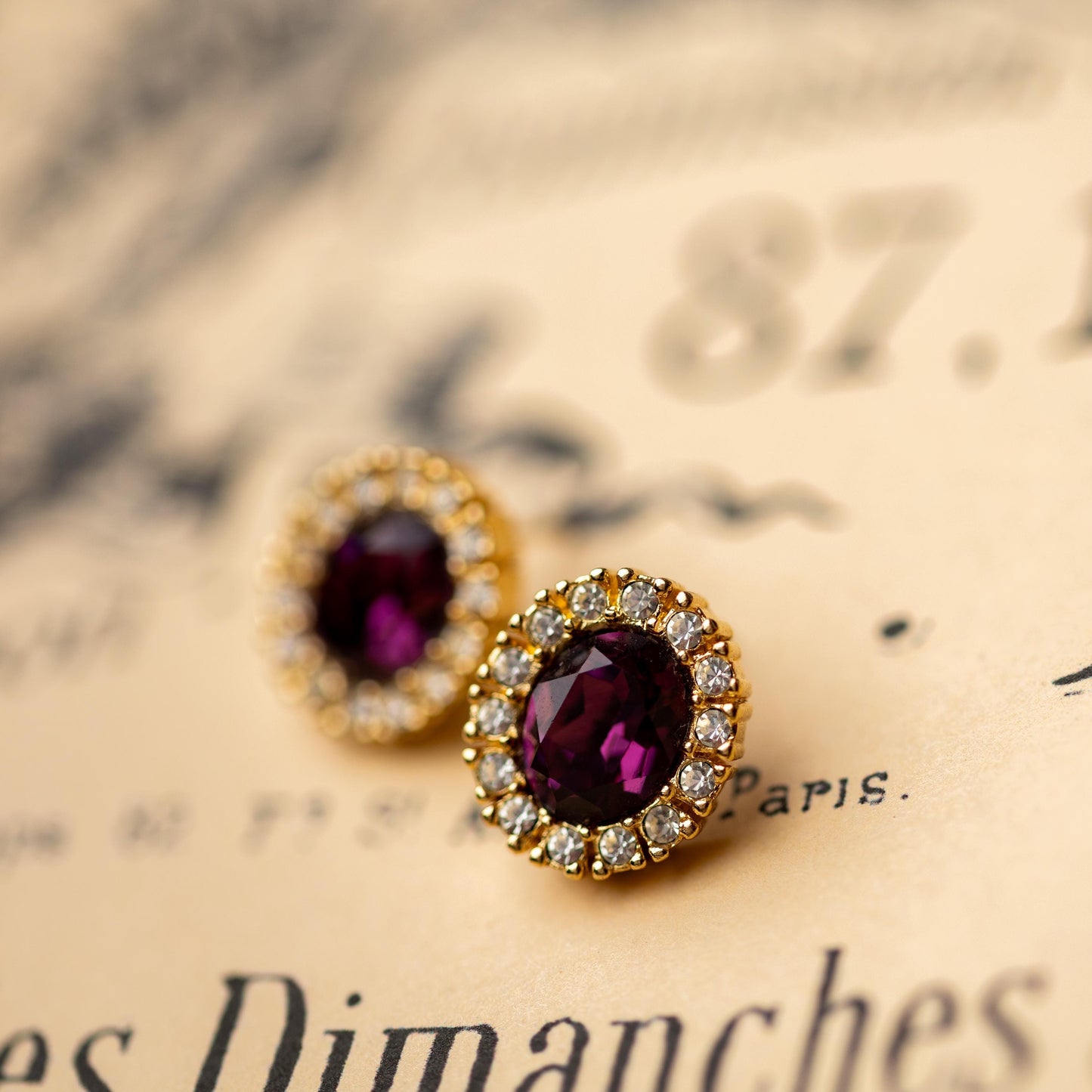 Vintage Earrings Christian Dior - Gold Tone Amethyst Rhinestone Estate Jewelry