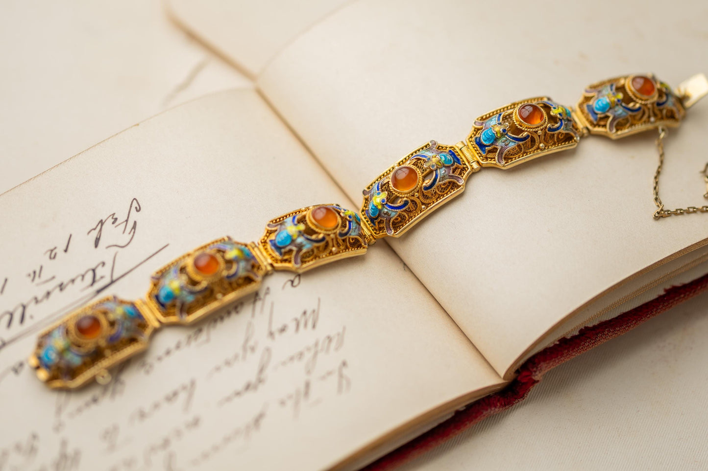 Antique Bracelet Chinese Export Gold Gilt Sterling Silver Vintage Estate Jewelry