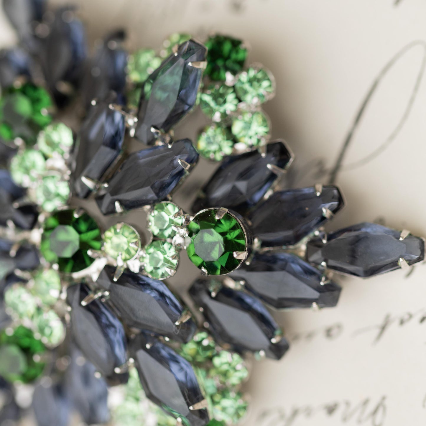 Vintage Brooch Blue Green Rhinestone Silver Tone Verified Juliana