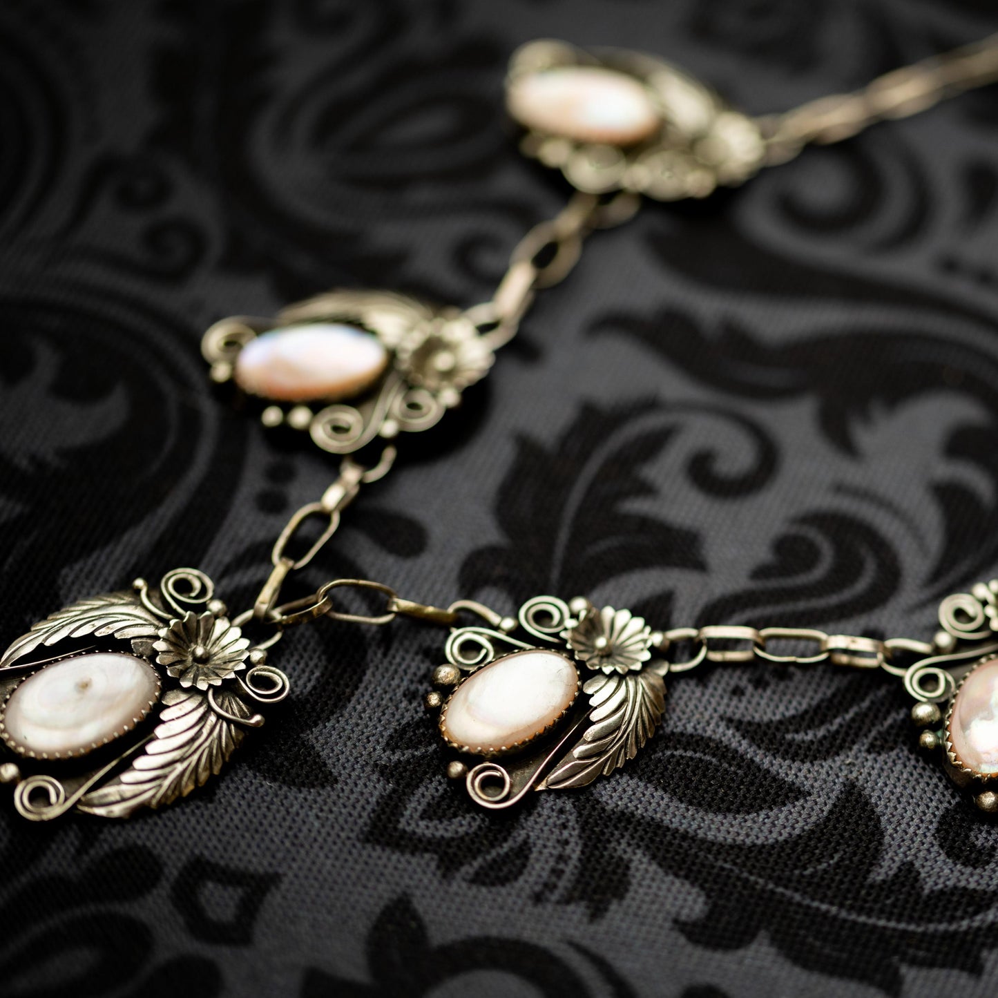 Vintage Sterling Necklace Silver Mother of Pearl Pendant JY Signed Native American Estate Jewelry