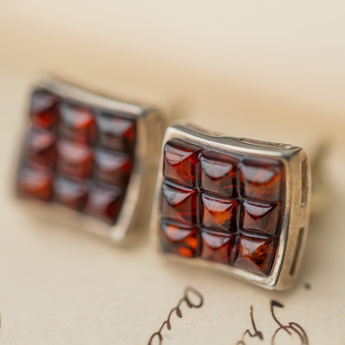 Vintage Earrings Sterling 925 Silver Amber Estate Jewelry