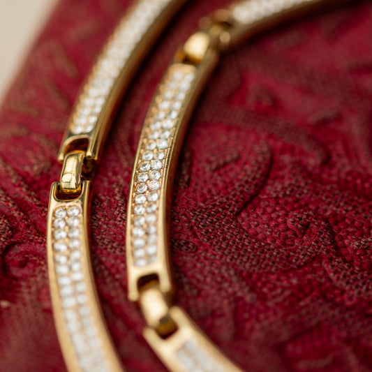 Vintage Jewelry Necklace Christian Dior Gold Tone Rhinestone Signed Estate Jewelry