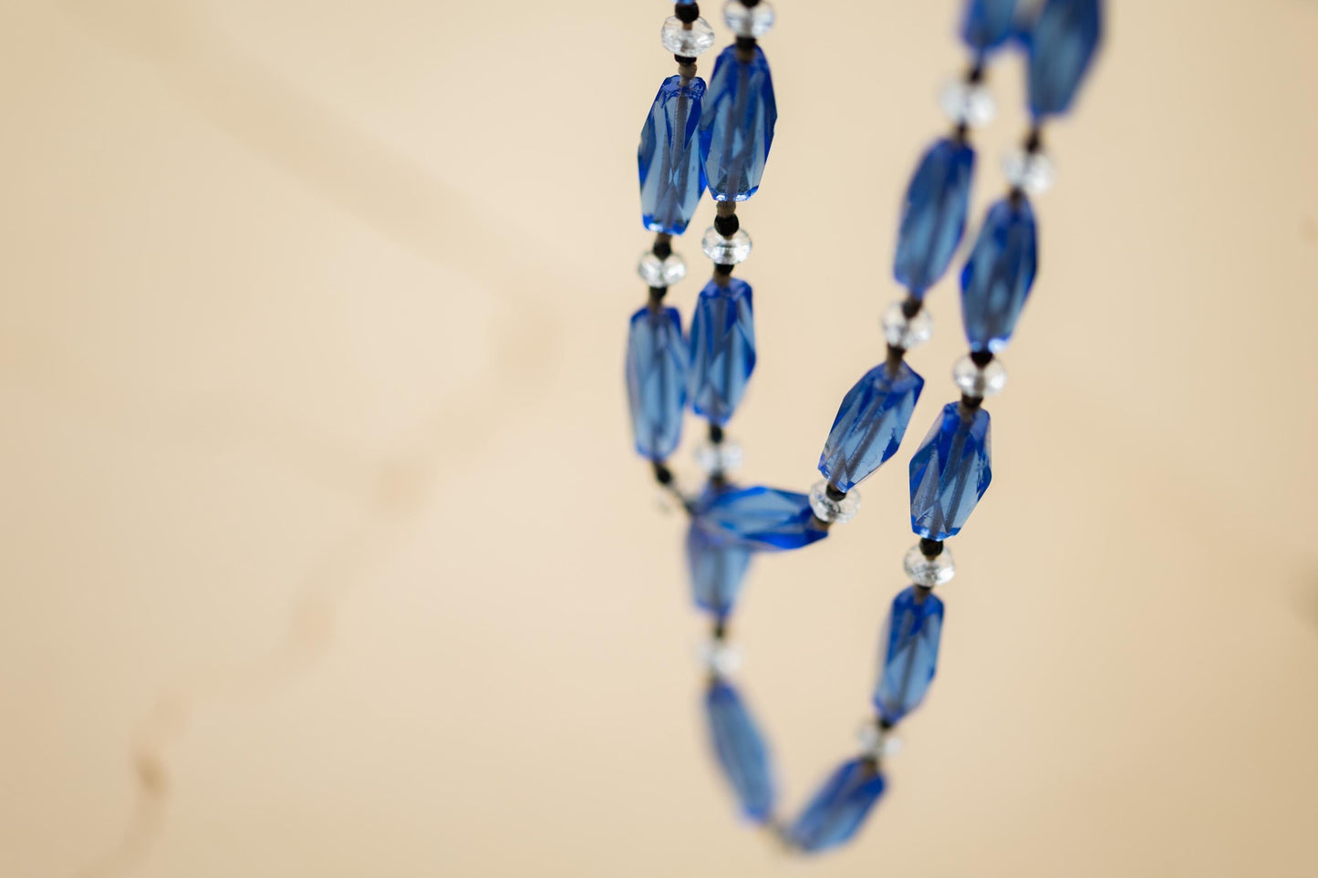 Art Deco Beaded Necklace Czech Glass Blue Vintage Estate Jewelry