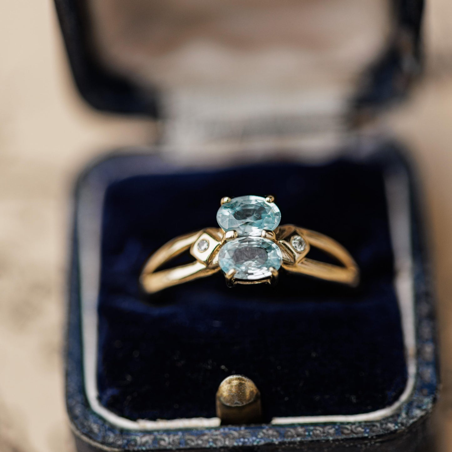 14K Gold Ring Topaz Diamond Art Deco Vintage Estate Jewelry