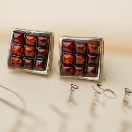 Vintage Earrings Sterling 925 Silver Amber Estate Jewelry