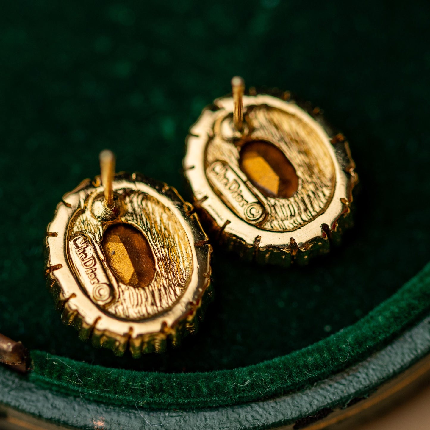 Vintage Earrings Christian Dior - Gold Tone Amethyst Rhinestone Estate Jewelry