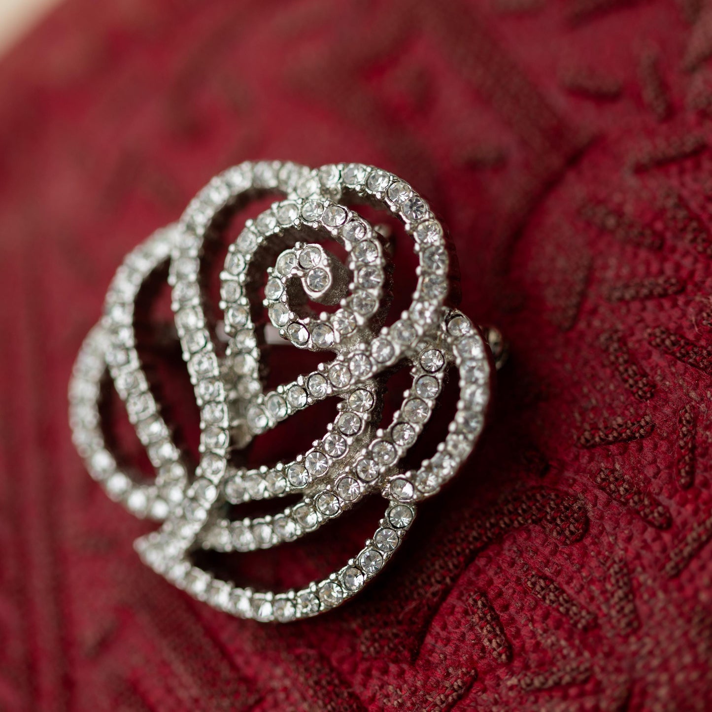Rhinestone Rose Brooch Pendant Vintage Estate Jewelry
