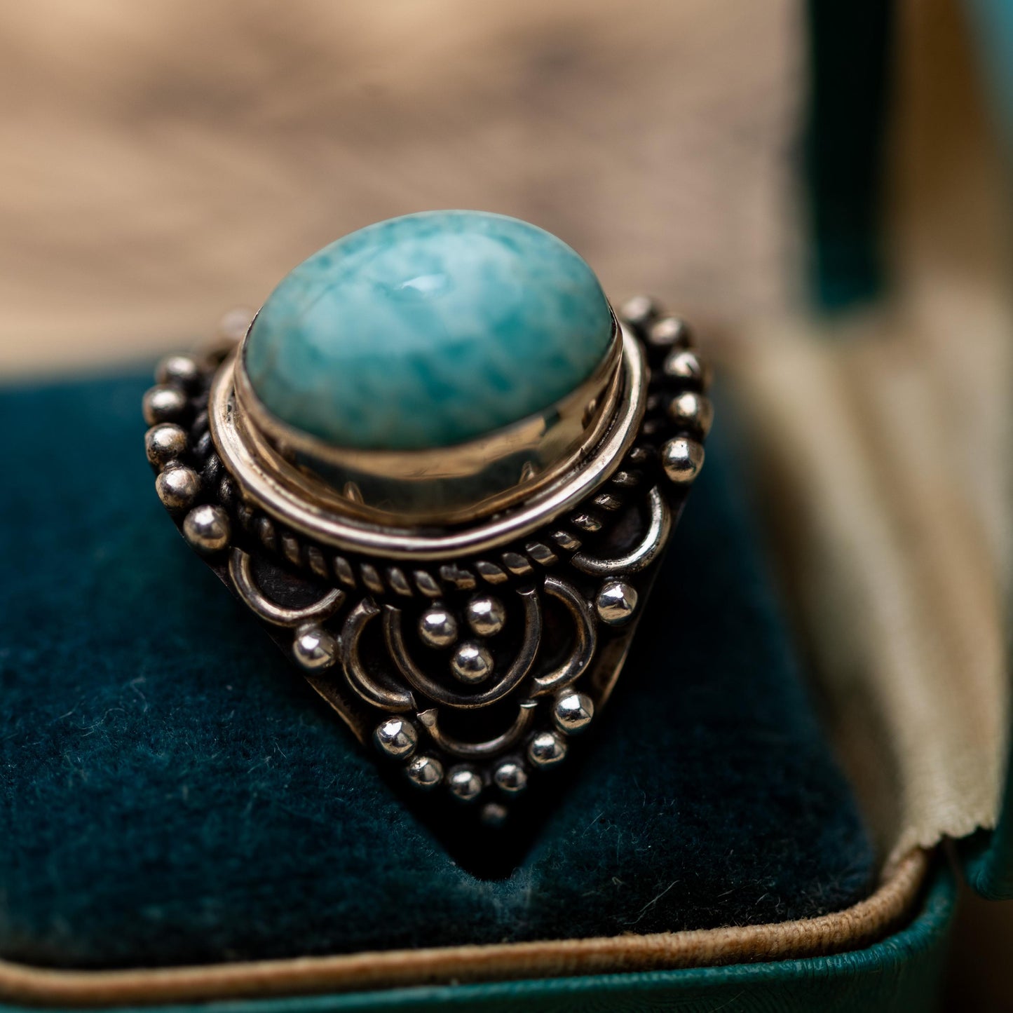 Sterling 925 Silver Amazonite Ring Vintage Estate Jewelry