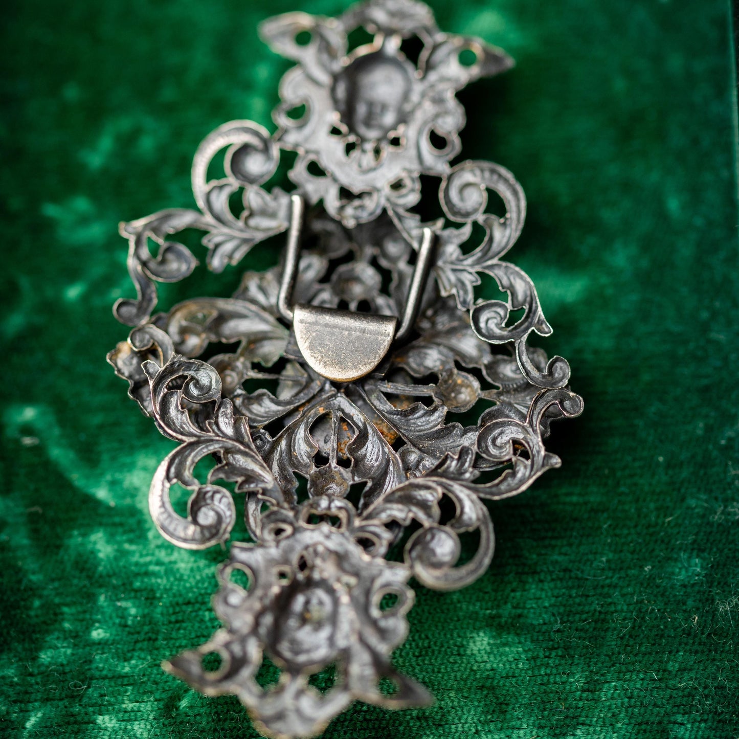 Antique Belt Buckle Green Glass Austro Hungarian Vintage Estate Jewelry