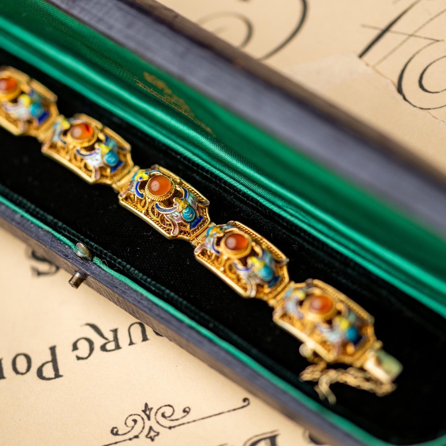 Antique Bracelet Chinese Export Gold Gilt Sterling Silver Vintage Estate Jewelry