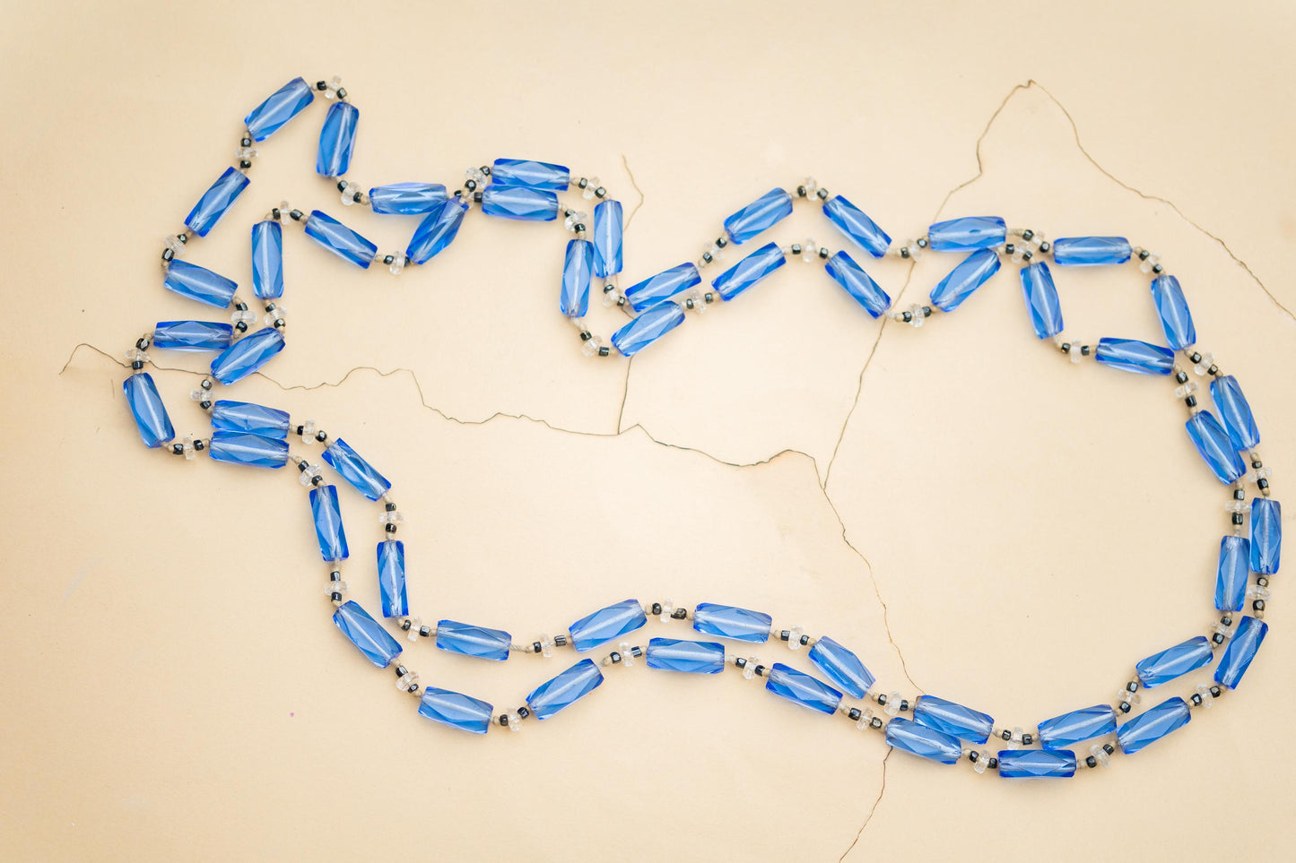Art Deco Beaded Necklace Czech Glass Blue Vintage Estate Jewelry