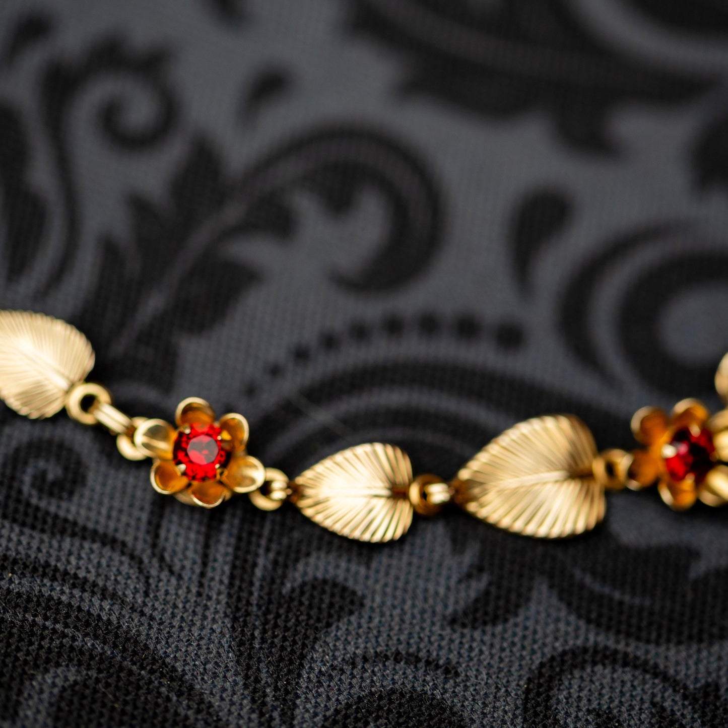 Gold Filled Necklace Red Rhinestone 1950s Vintage Estate Jewelry