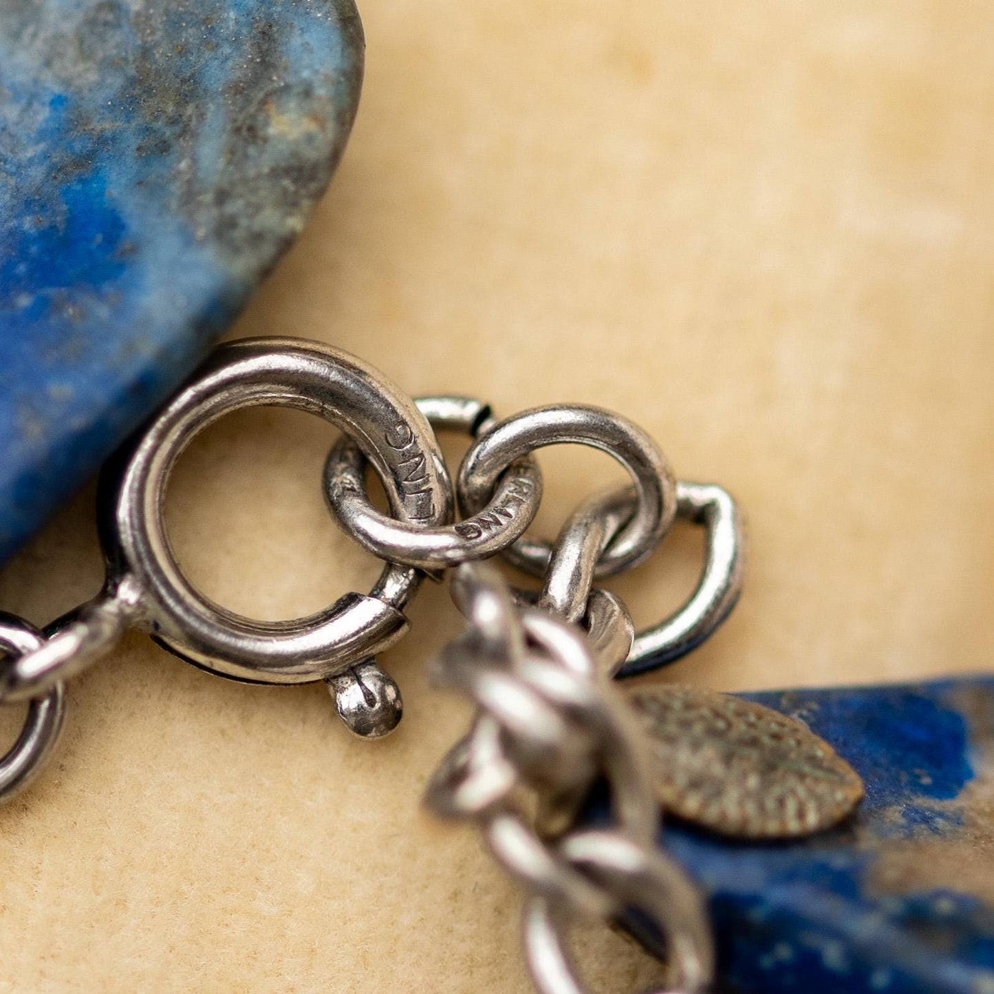 Sterling Charm Bracelet Silver 925 Lapis Lazuli Vintage Estate Jewelry