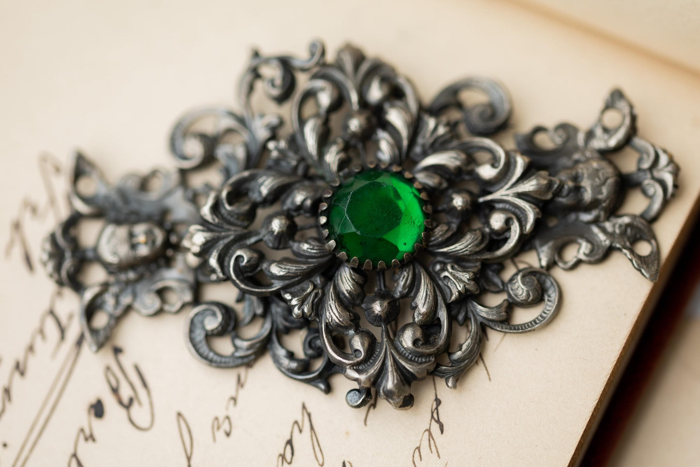 Antique Belt Buckle Green Glass Austro Hungarian Vintage Estate Jewelry