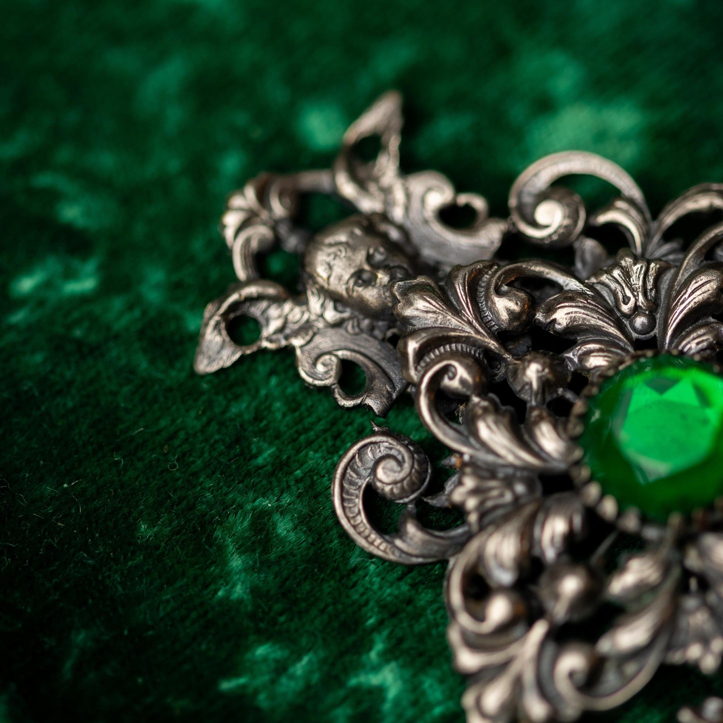 Antique Belt Buckle Green Glass Austro Hungarian Vintage Estate Jewelry