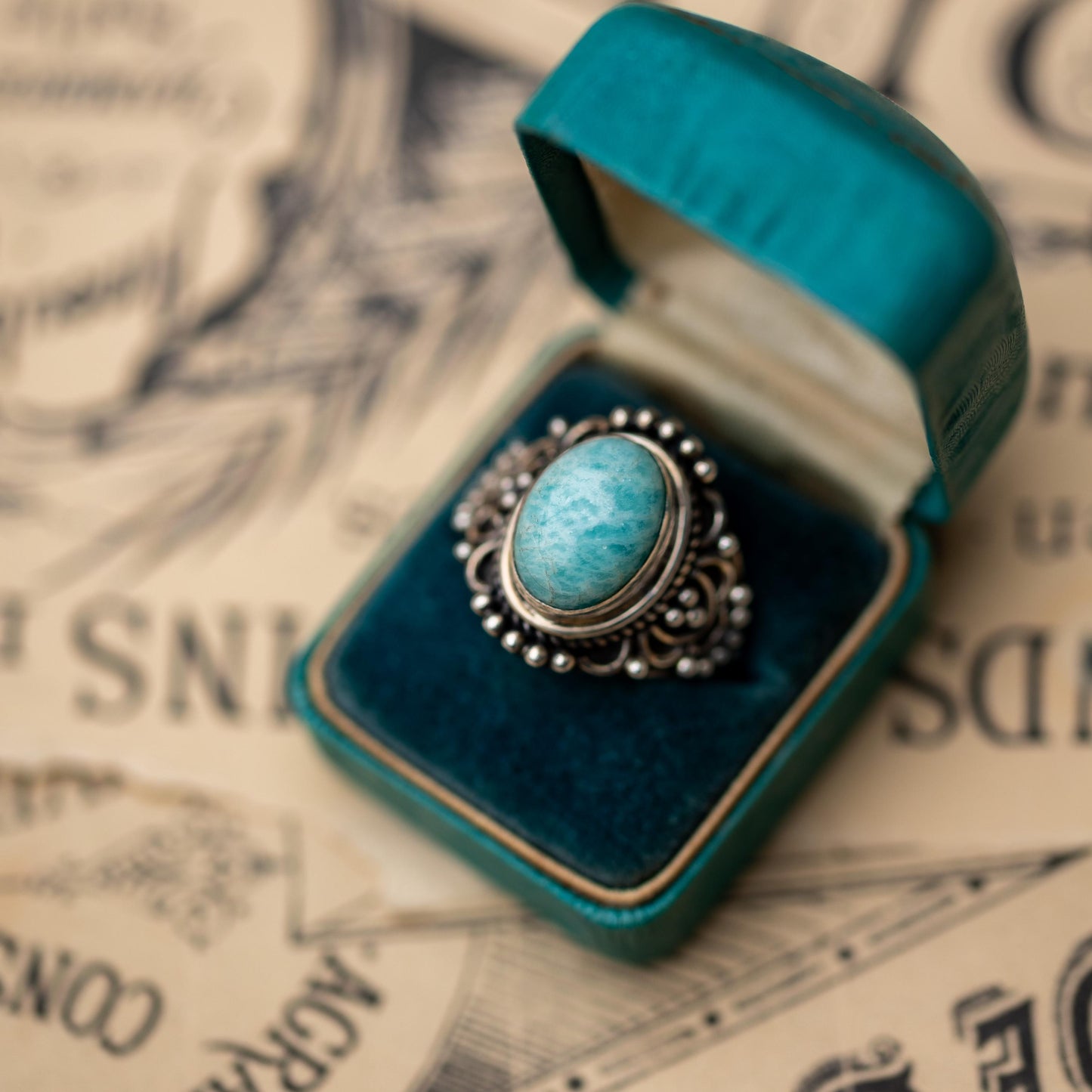 Sterling 925 Silver Amazonite Ring Vintage Estate Jewelry