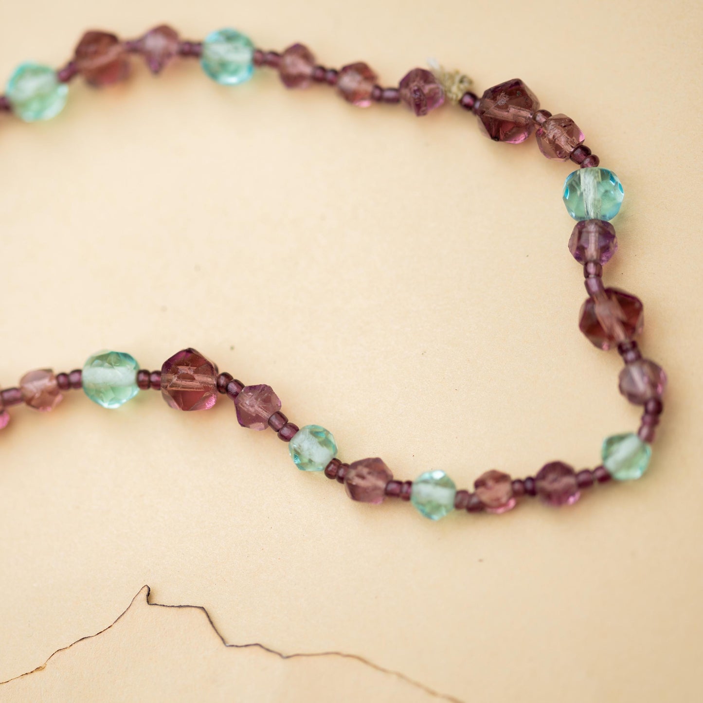 Vintage Jewelry Necklace Beaded Czech Purple Blue Glass Lariat Hand Knotted Estate