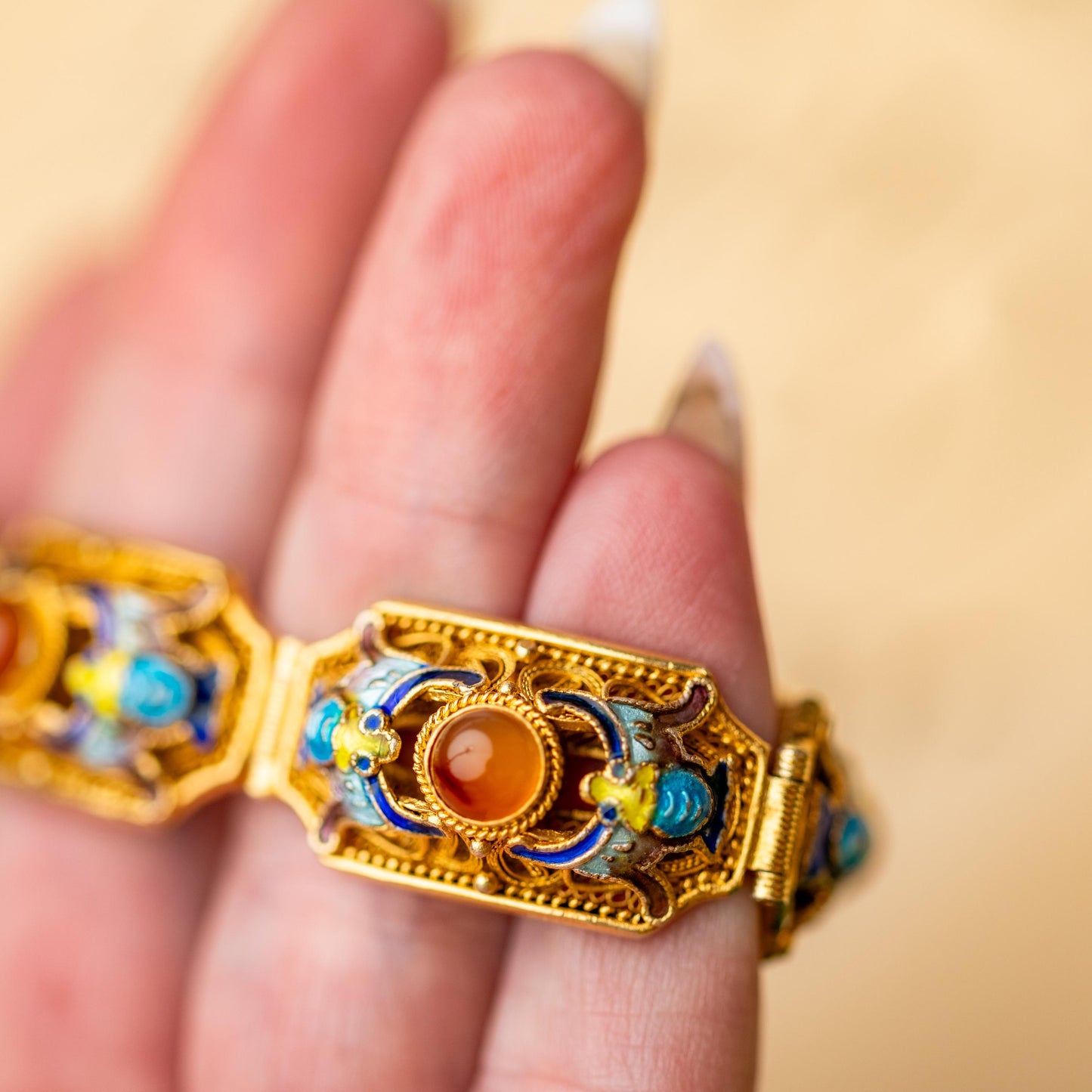 Antique Bracelet Chinese Export Gold Gilt Sterling Silver Vintage Estate Jewelry