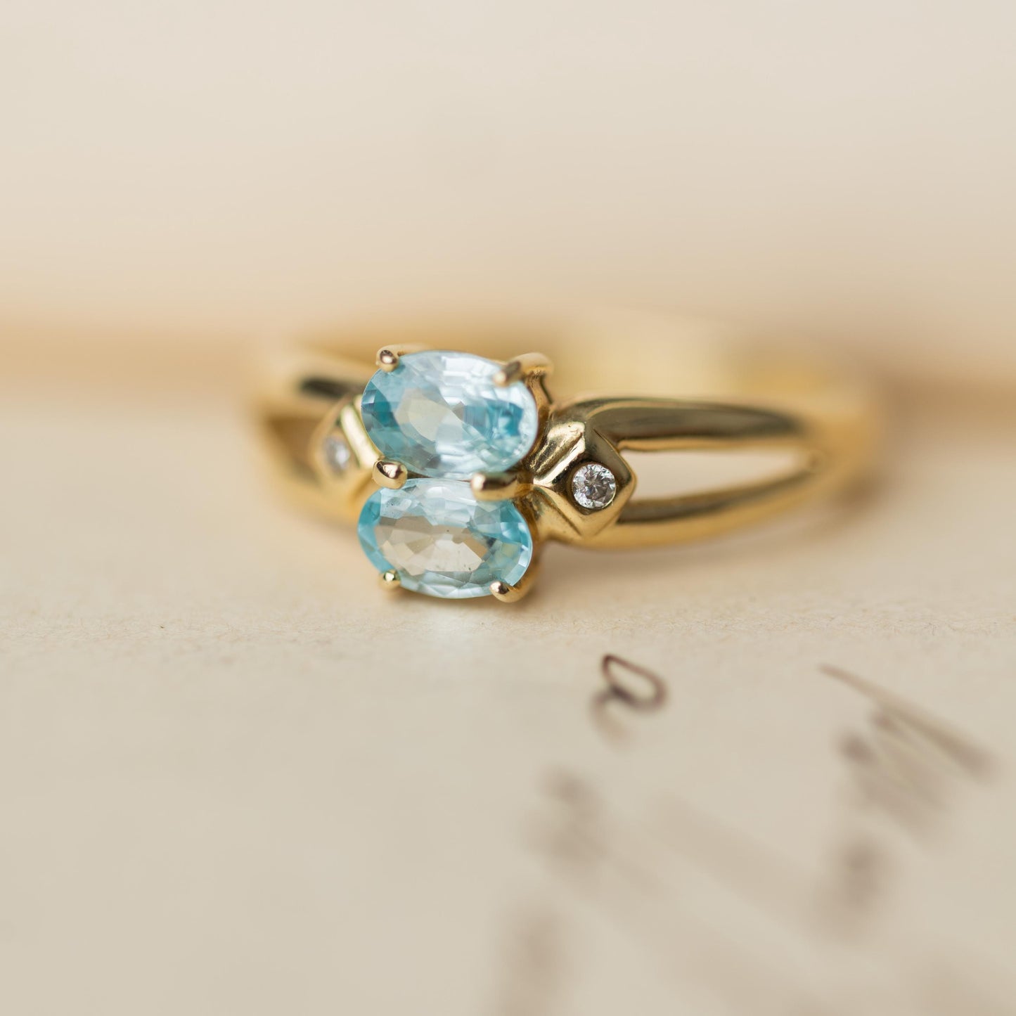 14K Gold Ring Topaz Diamond Art Deco Vintage Estate Jewelry