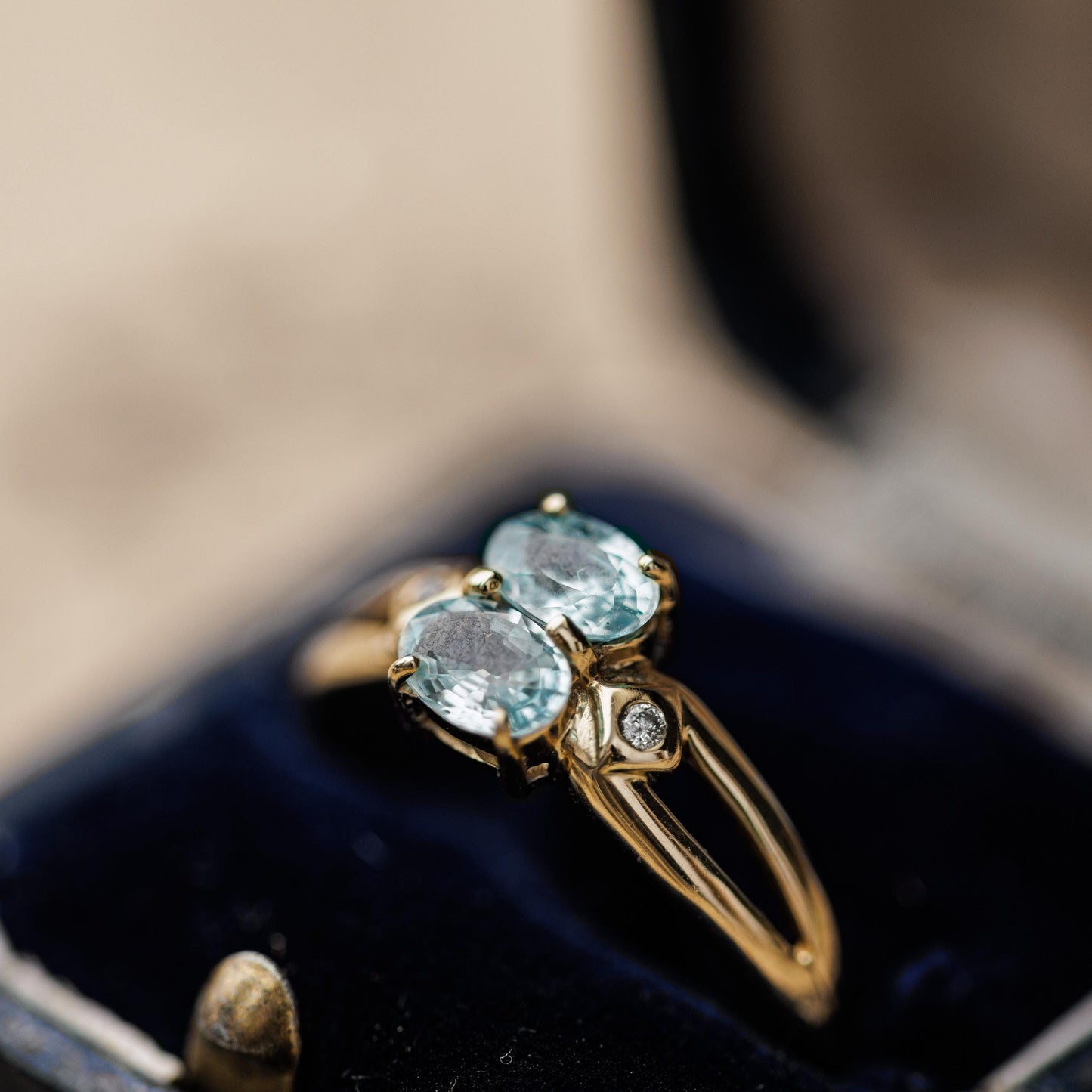 14K Gold Ring Topaz Diamond Art Deco Vintage Estate Jewelry