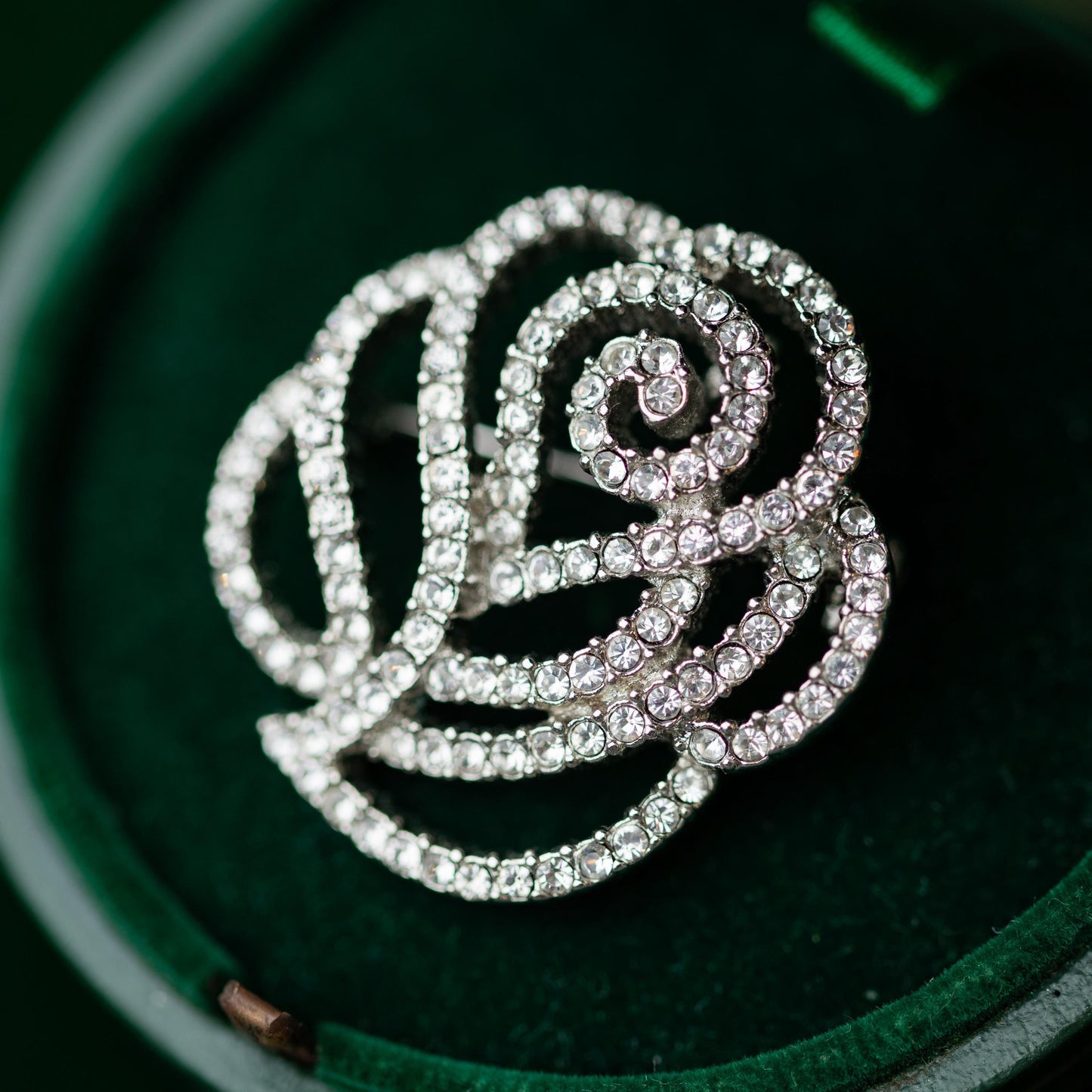 Rhinestone Rose Brooch Pendant Vintage Estate Jewelry