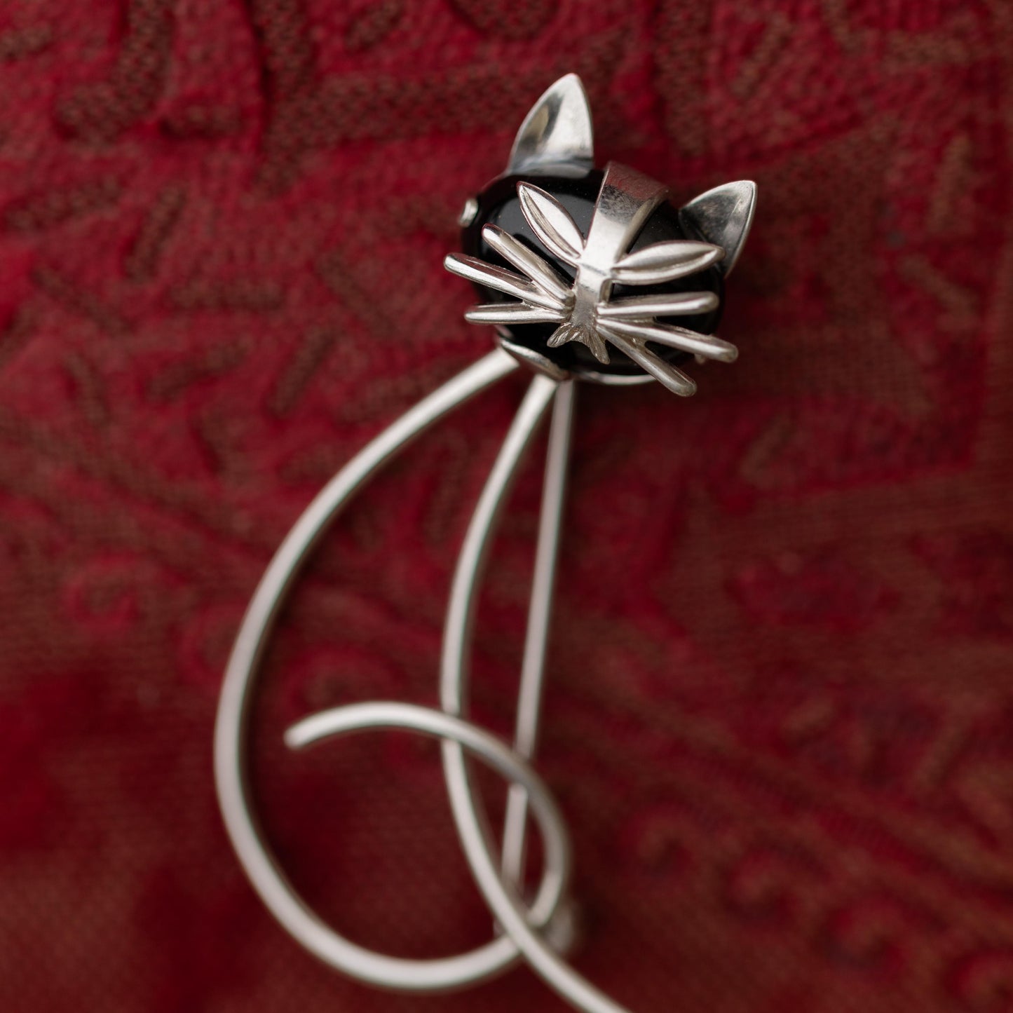 Vintage Jewelry Sterling Silver 925 Onyx Cat Brooch Beau