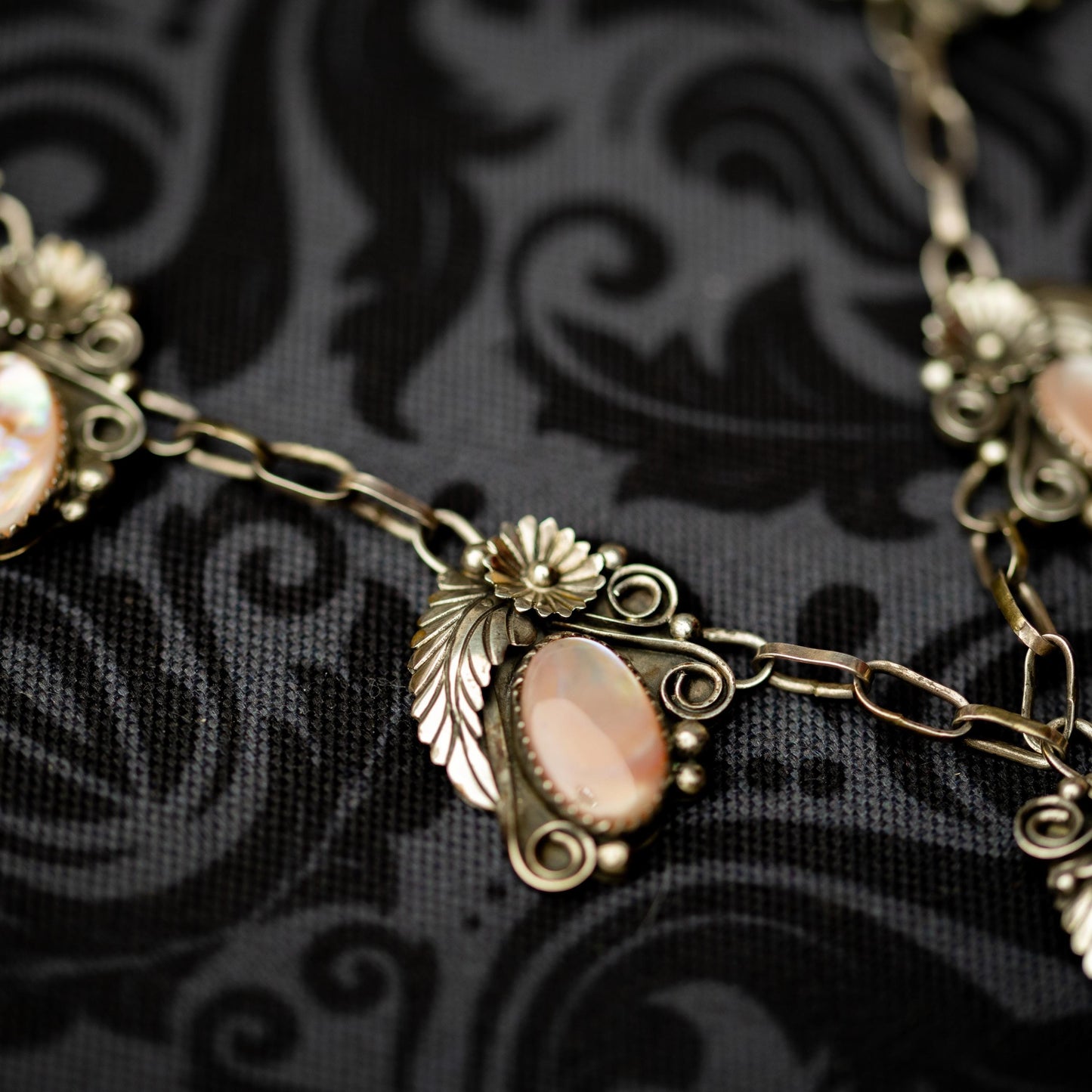 Vintage Sterling Necklace Silver Mother of Pearl Pendant JY Signed Native American Estate Jewelry
