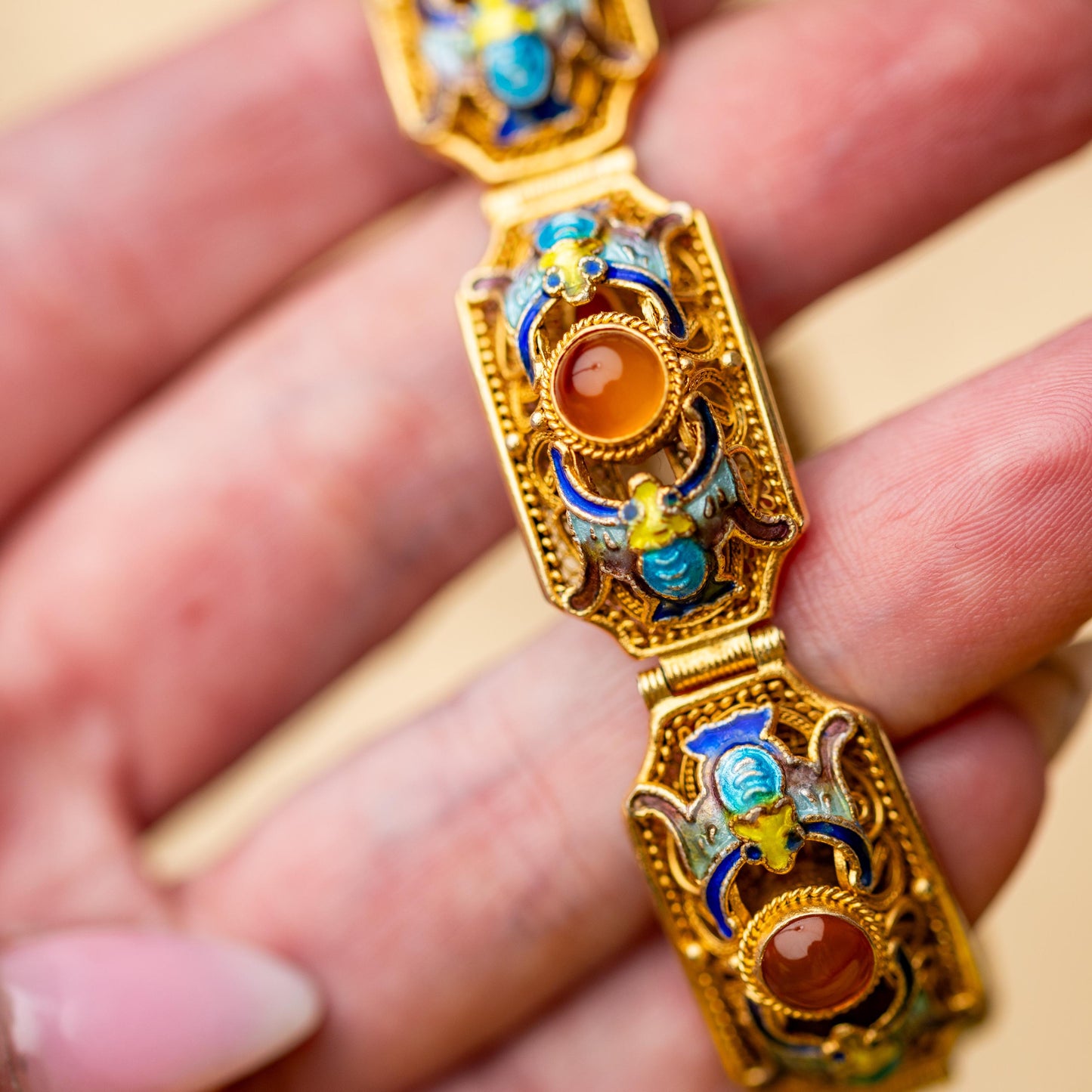 Antique Bracelet Chinese Export Gold Gilt Sterling Silver Vintage Estate Jewelry
