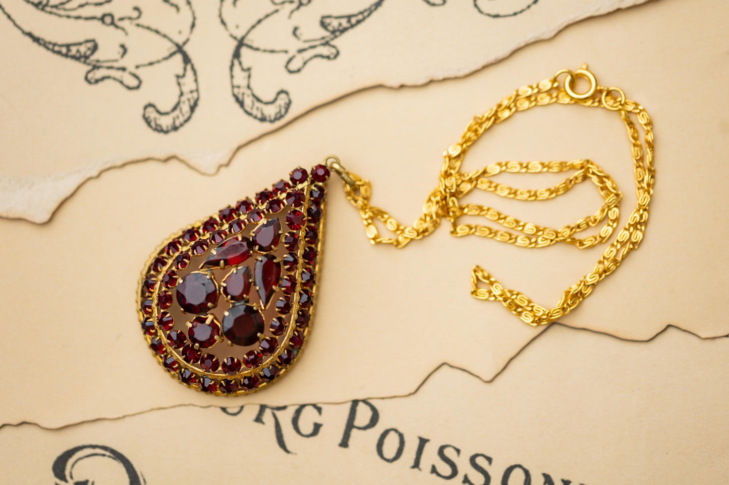 Czechoslovakia Red Glass Statement Necklace Signed Vintage Estate Jewelry