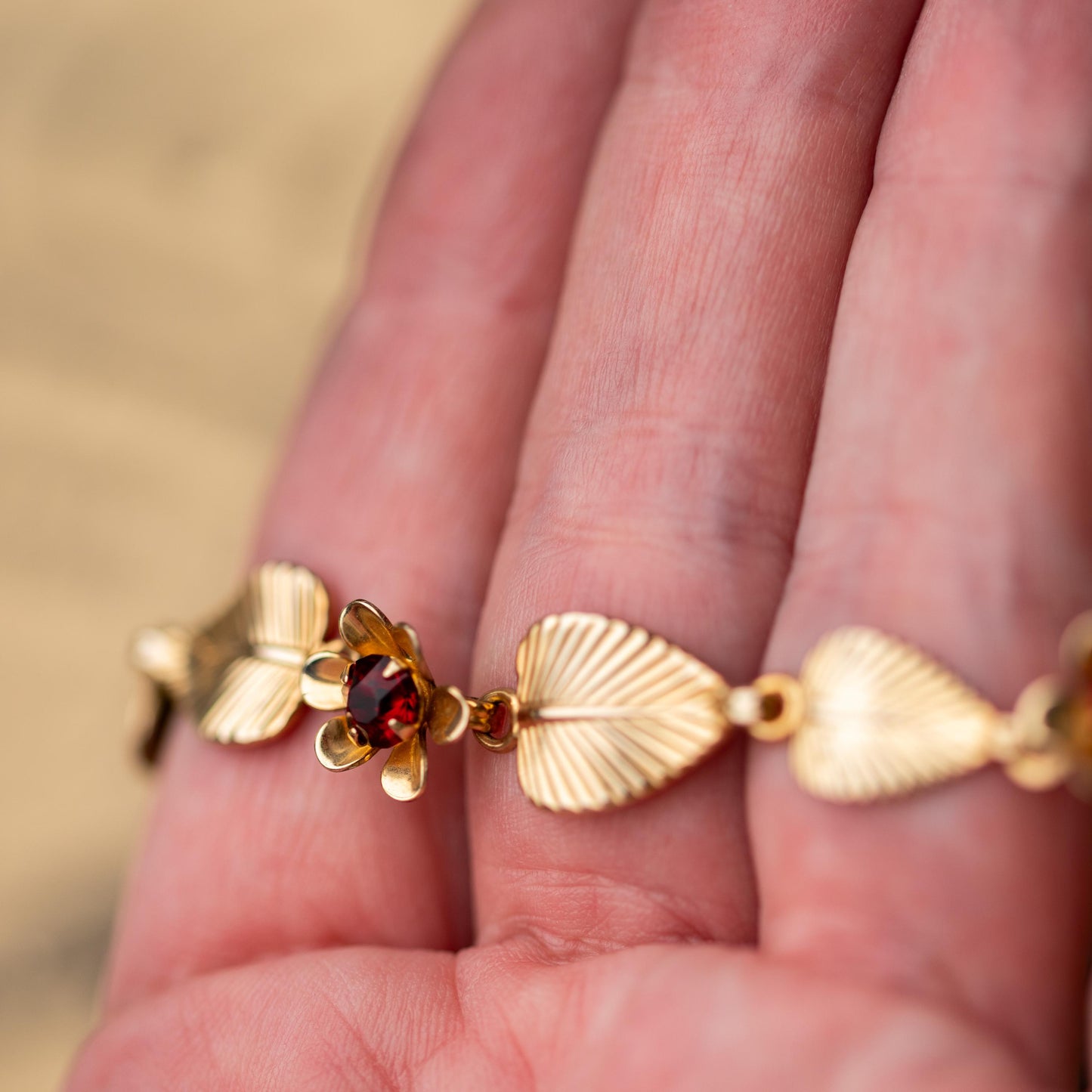 Gold Filled Necklace Red Rhinestone 1950s Vintage Estate Jewelry