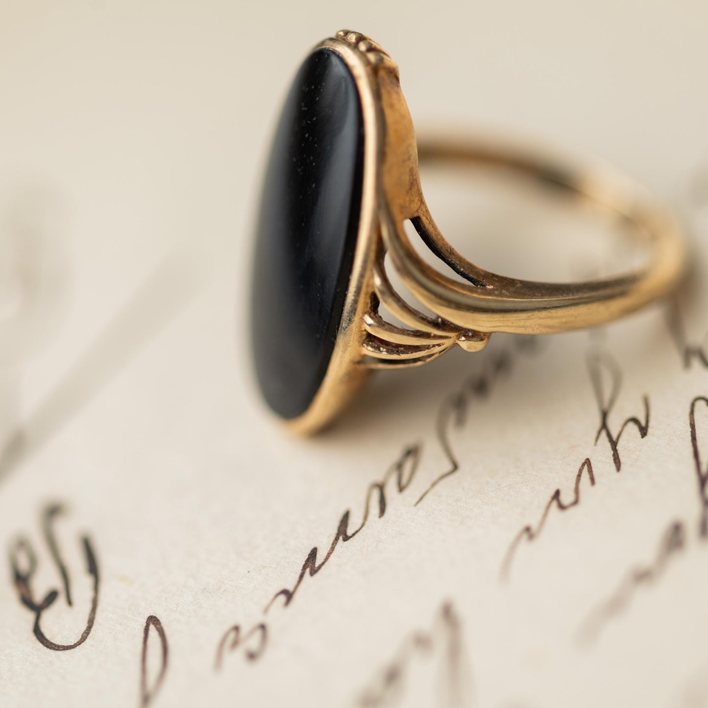 10k Gold Ring Antique Victorian Onyx Mourning Jewelry Estate Black Stone Ring