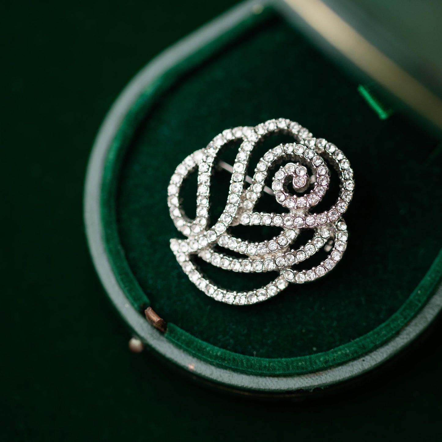 Rhinestone Rose Brooch Pendant Vintage Estate Jewelry