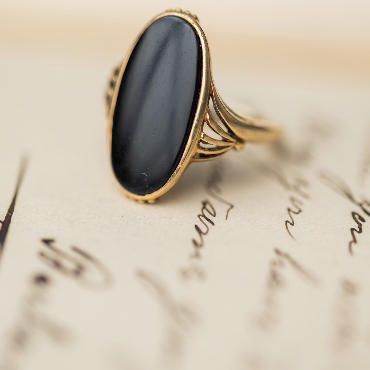 10k Gold Ring Antique Victorian Onyx Mourning Jewelry Estate Black Stone Ring