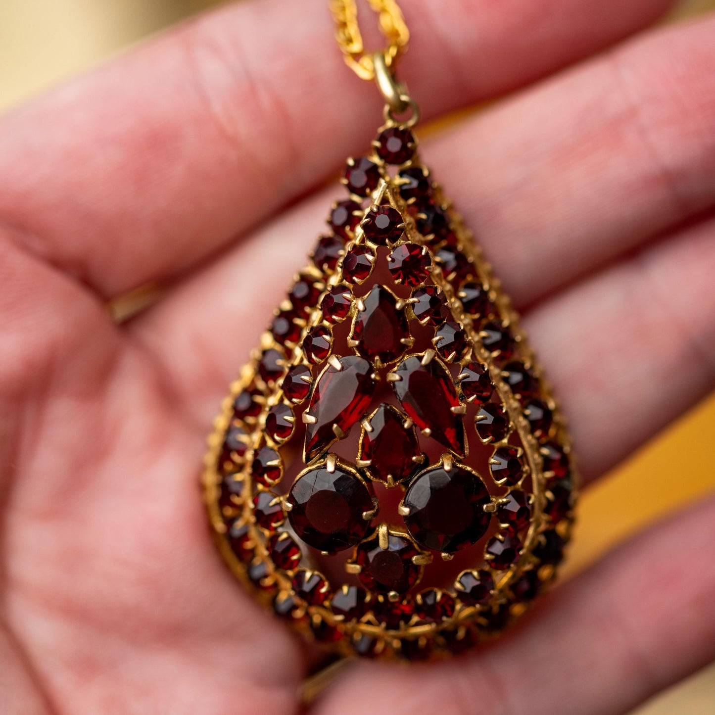 Czechoslovakia Red Glass Statement Necklace Signed Vintage Estate Jewelry