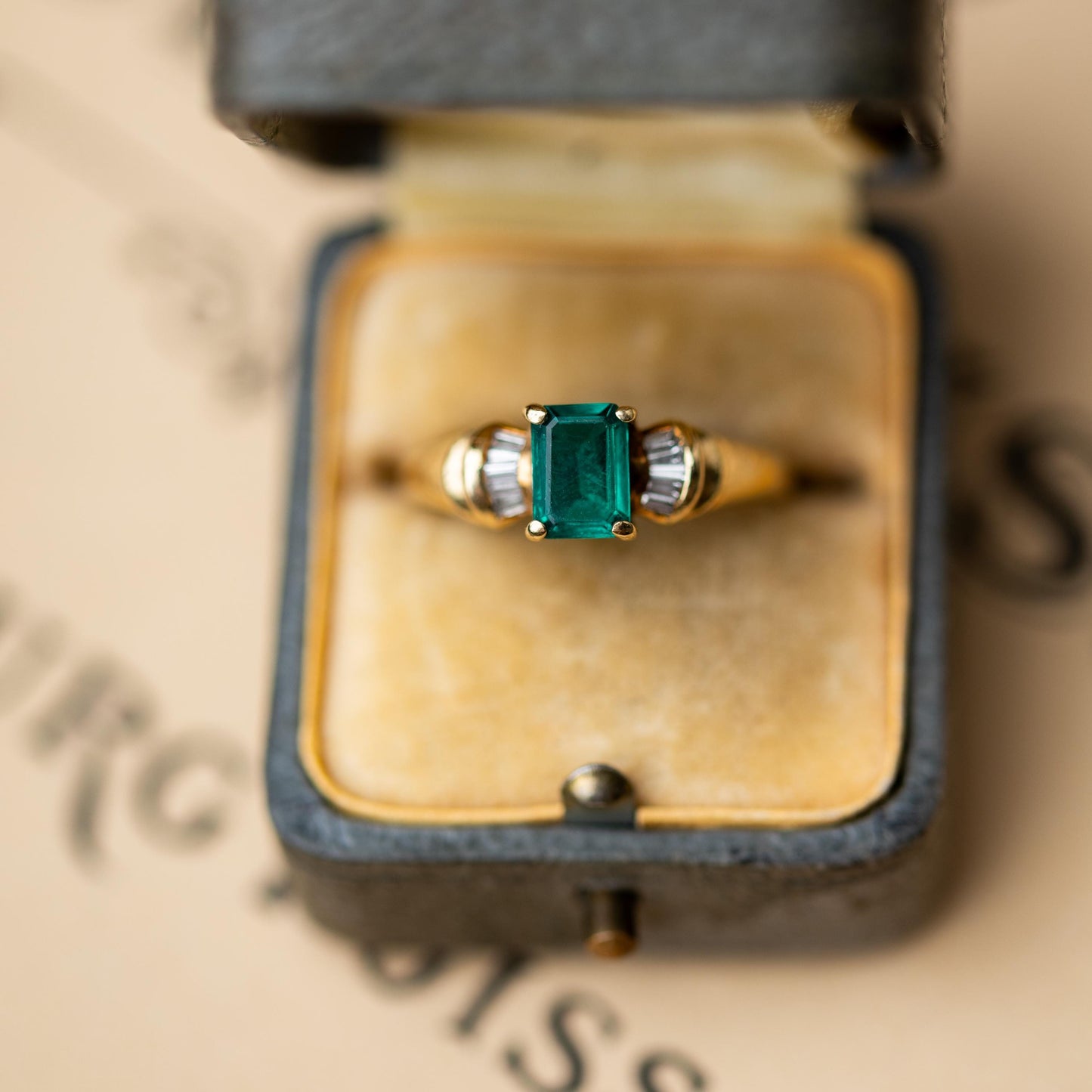 Ostby & Barton OB Signed 10k Gold Art Deco Emerald Diamond Ring