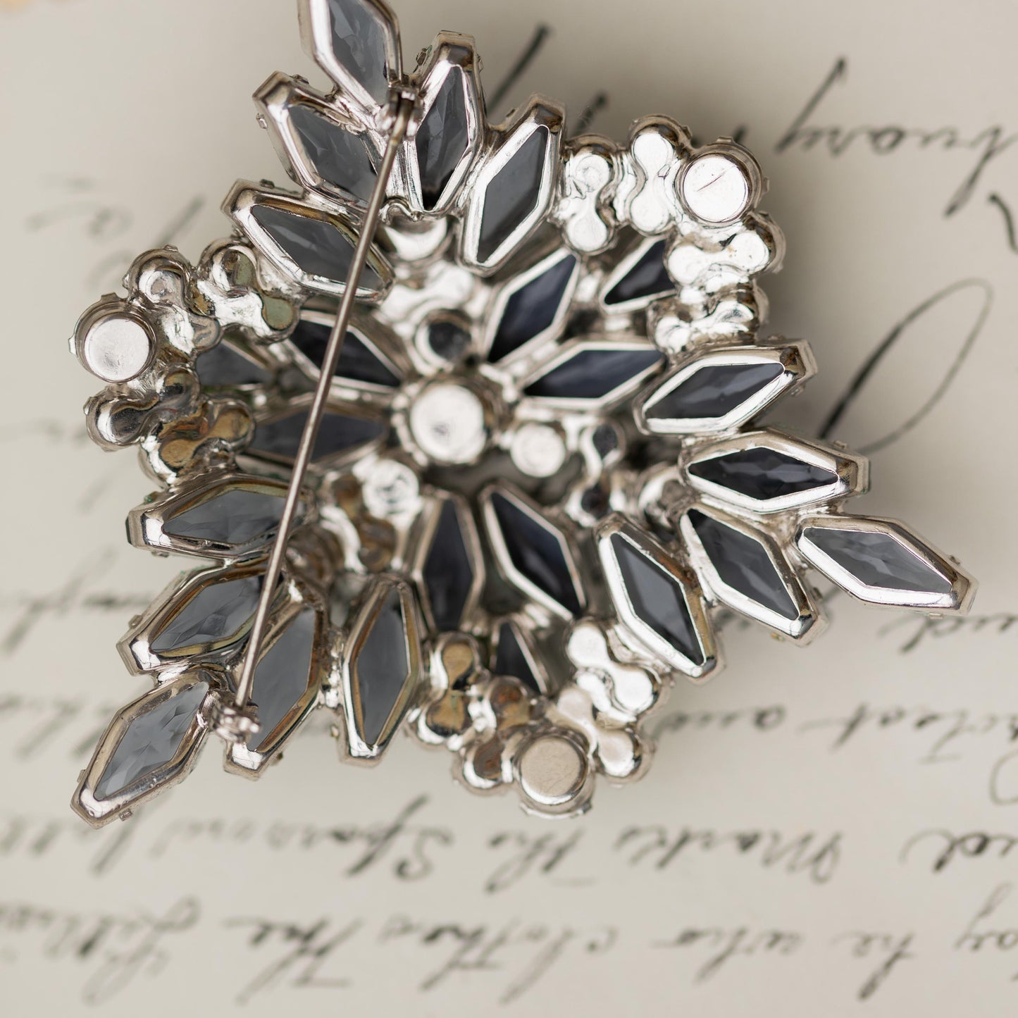 Vintage Brooch Blue Green Rhinestone Silver Tone Verified Juliana