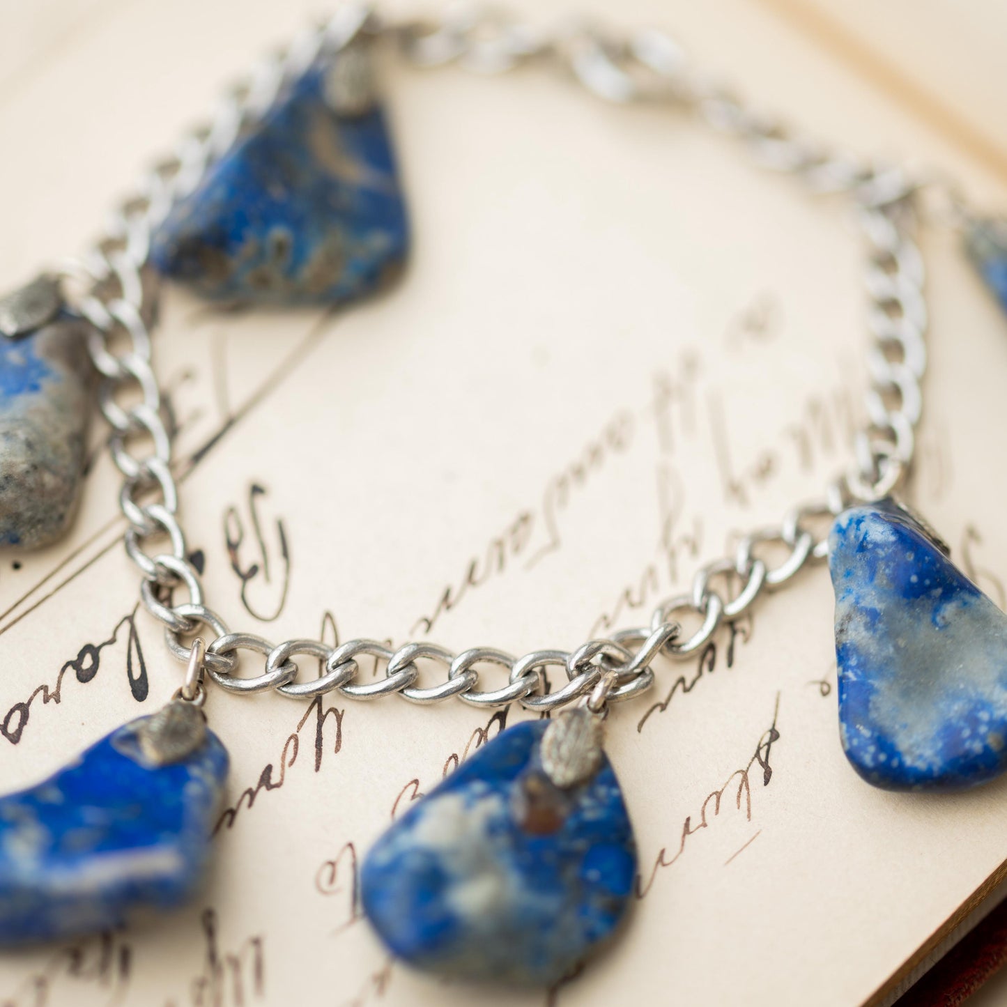 Sterling Charm Bracelet Silver 925 Lapis Lazuli Vintage Estate Jewelry