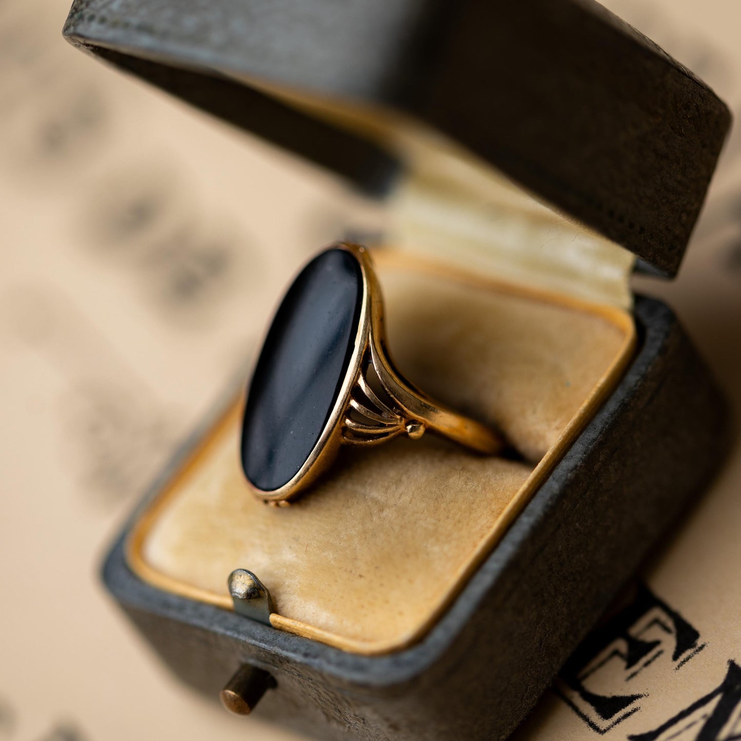 10k Gold Ring Antique Victorian Onyx Mourning Jewelry Estate Black Stone Ring