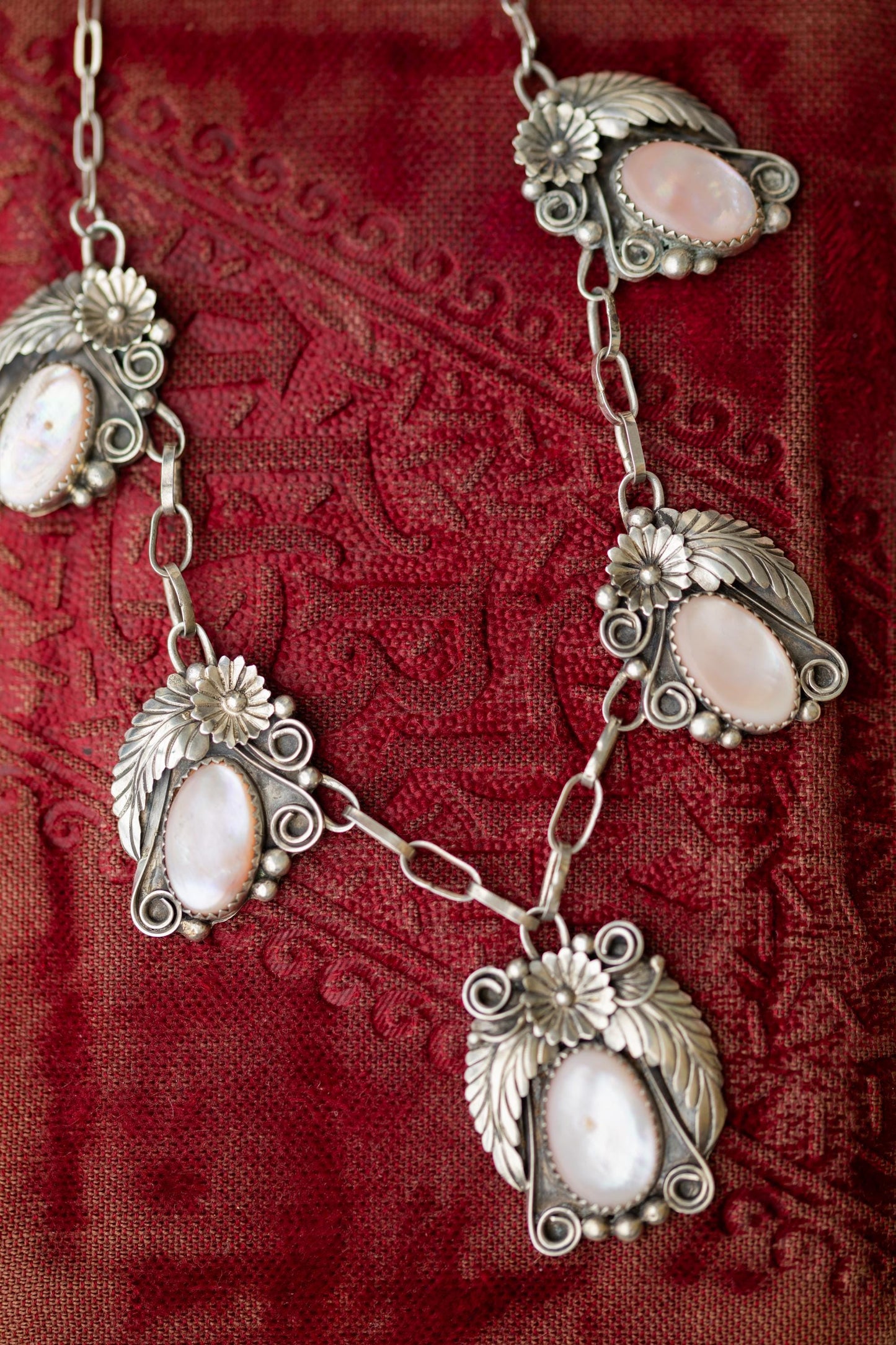 Vintage Sterling Necklace Silver Mother of Pearl Pendant JY Signed Native American Estate Jewelry