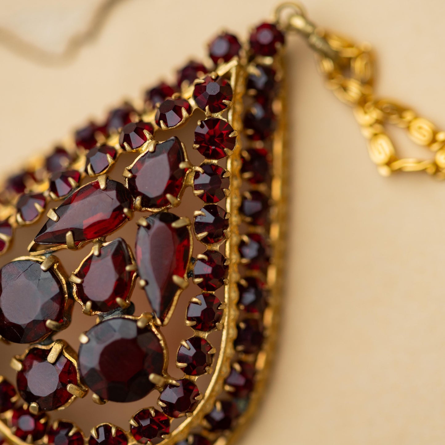 Czechoslovakia Red Glass Statement Necklace Signed Vintage Estate Jewelry