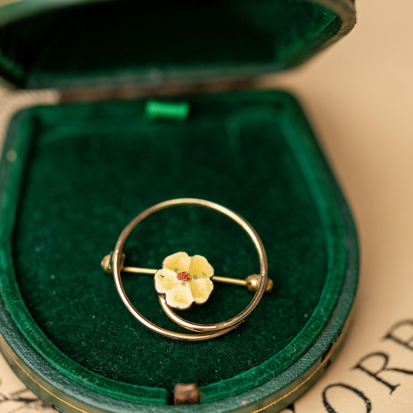 Guilloche Yellow Flower Brooch Gold Filled Vintage Estate Jewelry