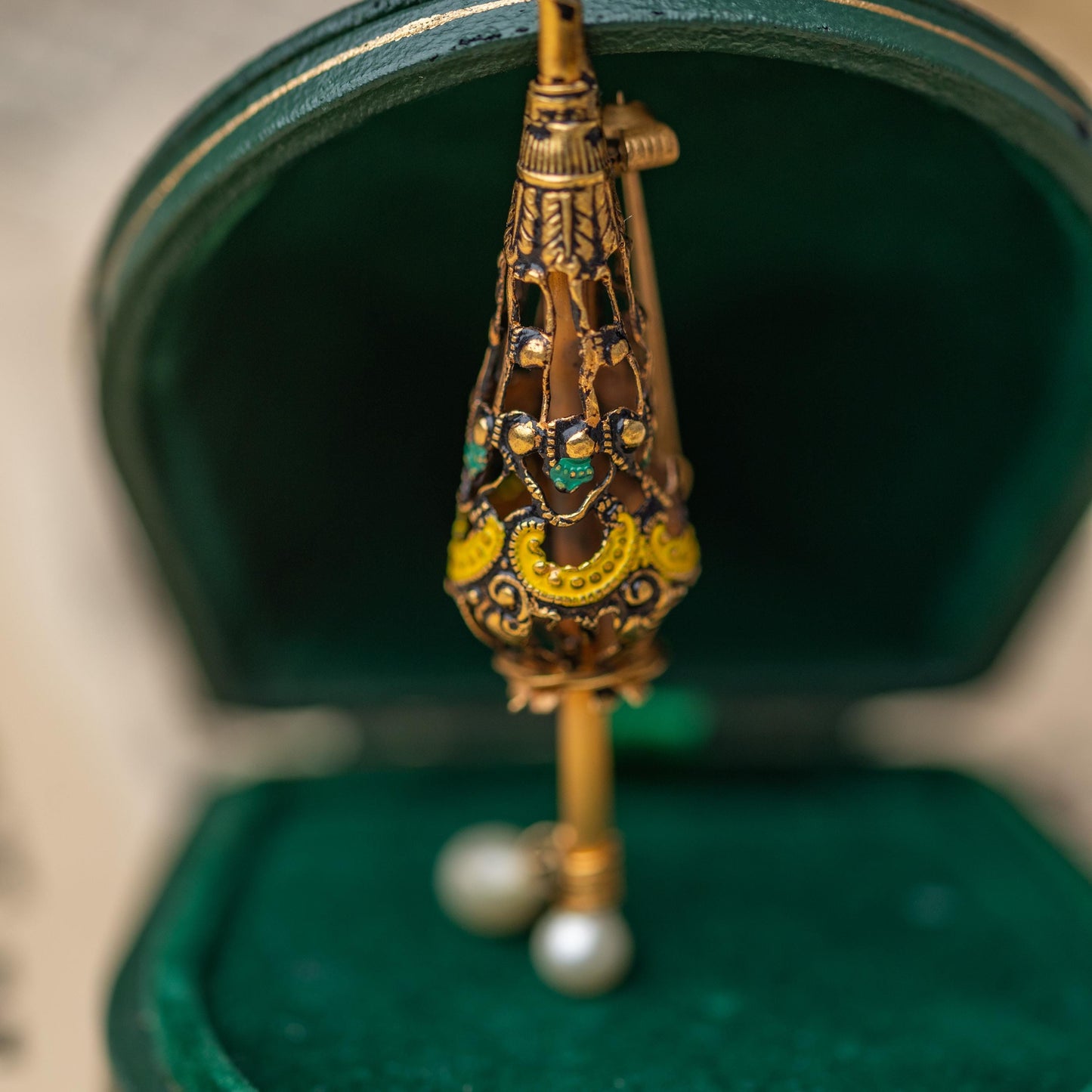 Antique Brooch Czech Umbrella Faux Pearl Gold Tone  Vintage Estate Jewelry