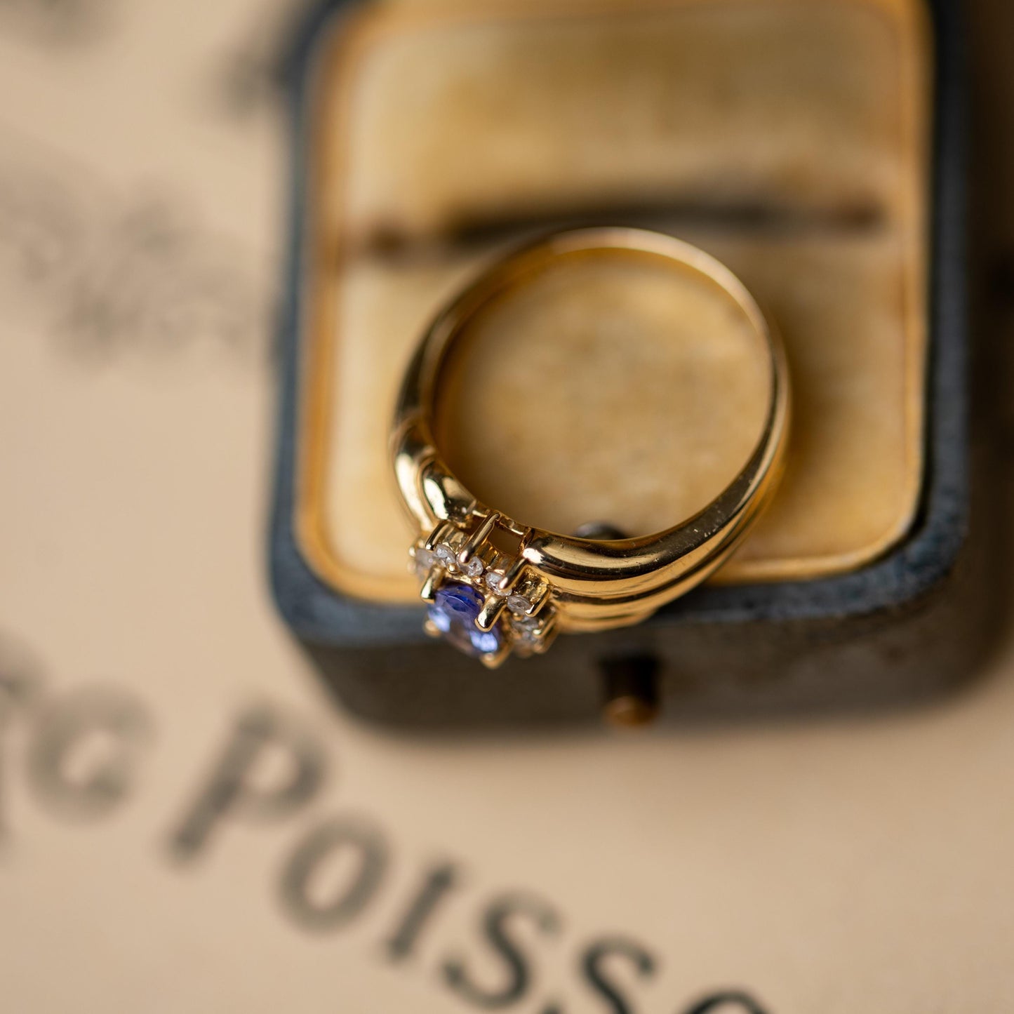 14k Gold Ring Tanzanite Diamonds 585 Vintage Estate Jewelry