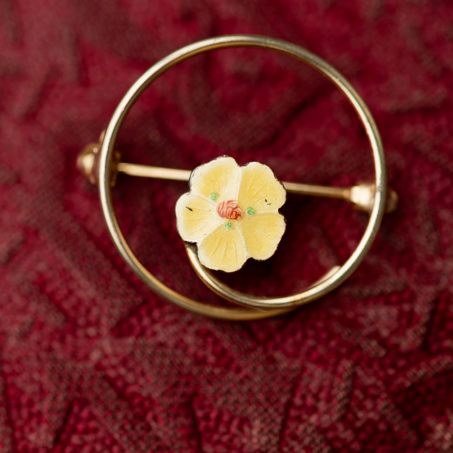 Guilloche Yellow Flower Brooch Gold Filled Vintage Estate Jewelry