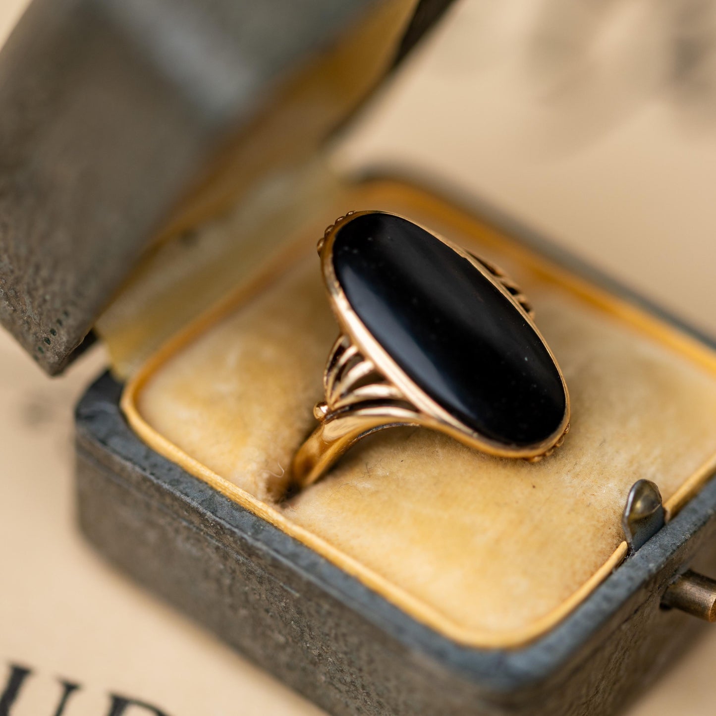 10k Gold Ring Antique Victorian Onyx Mourning Jewelry Estate Black Stone Ring