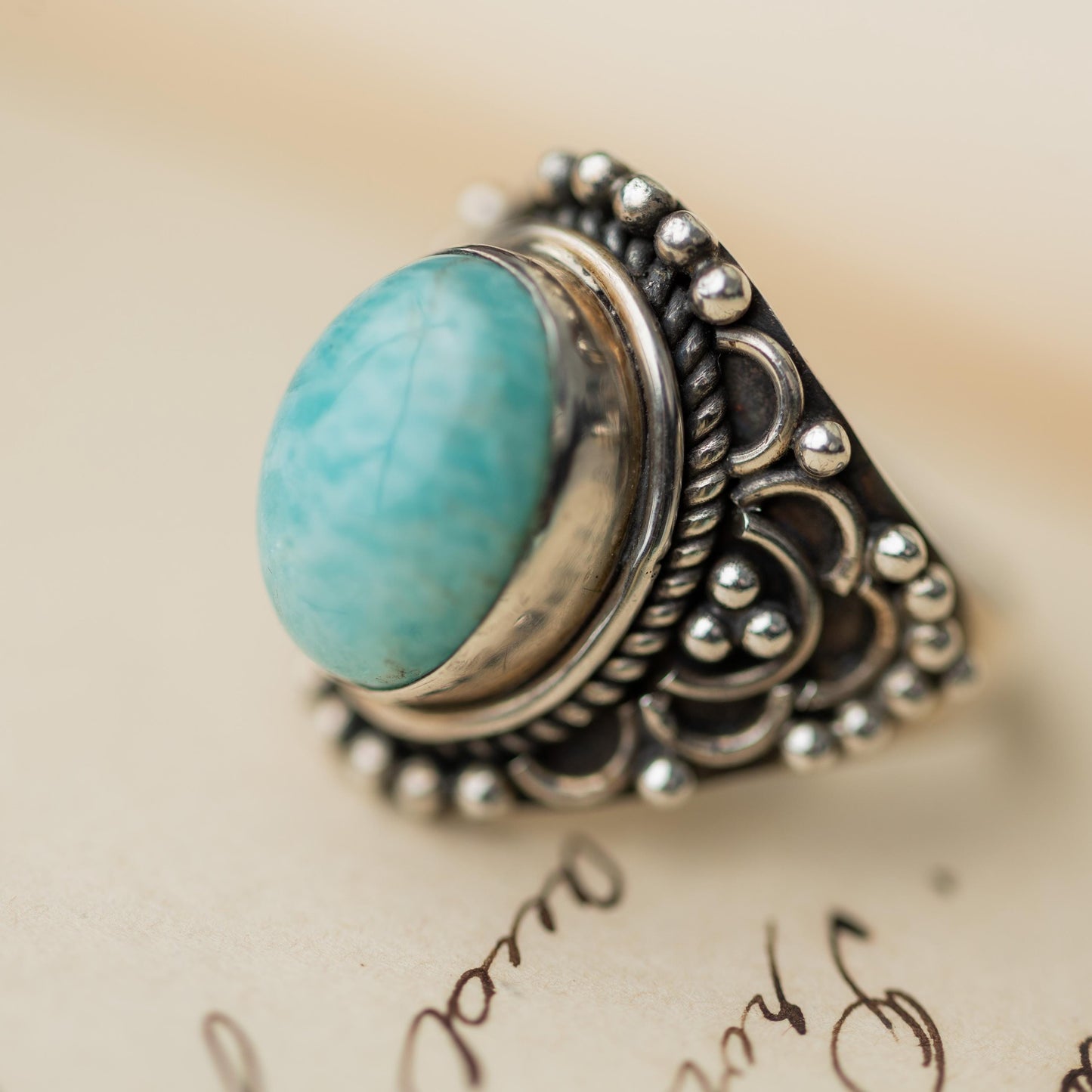 Sterling 925 Silver Amazonite Ring Vintage Estate Jewelry